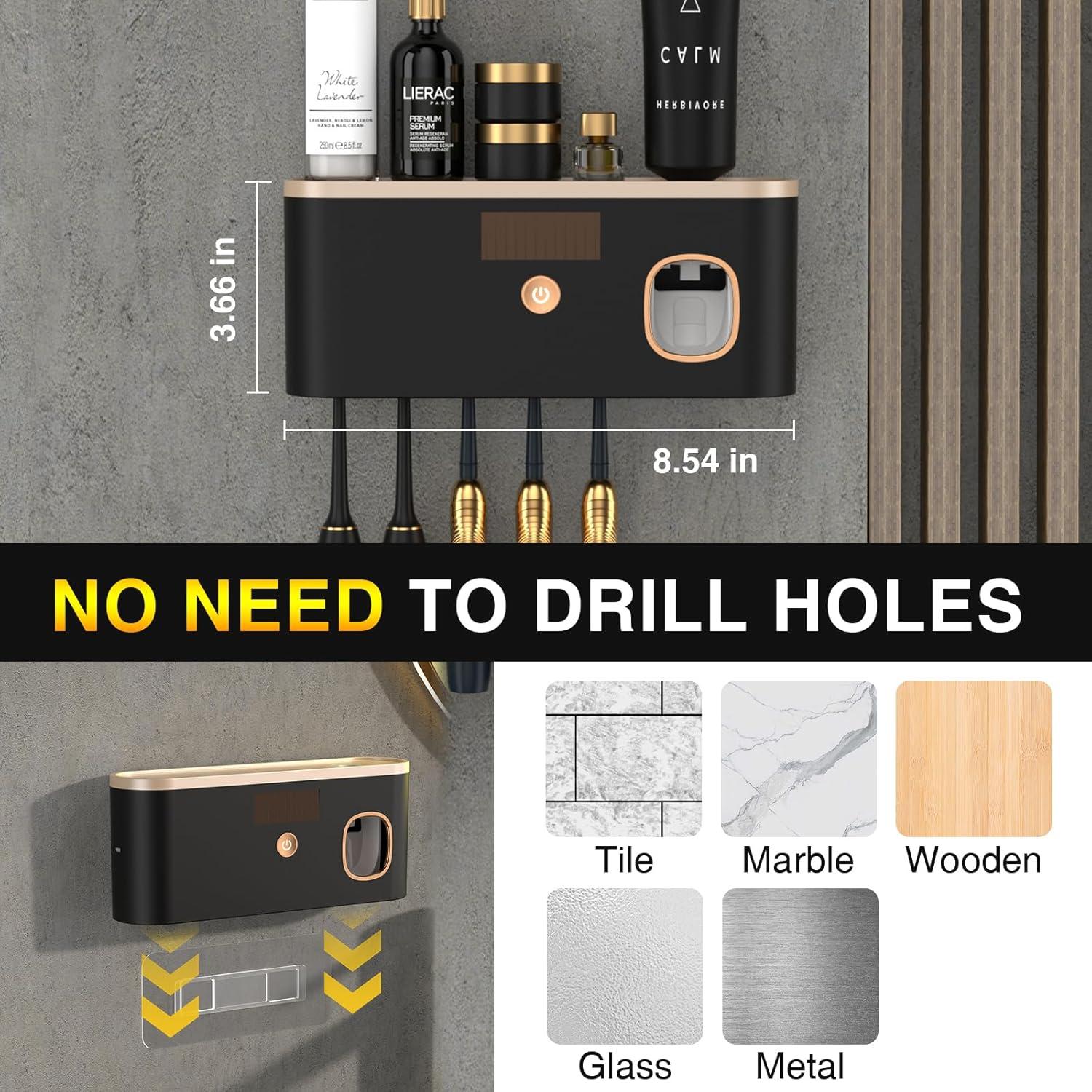 Soporte de Cepillos de Dientes CPOTAM Montado en Pared Negro