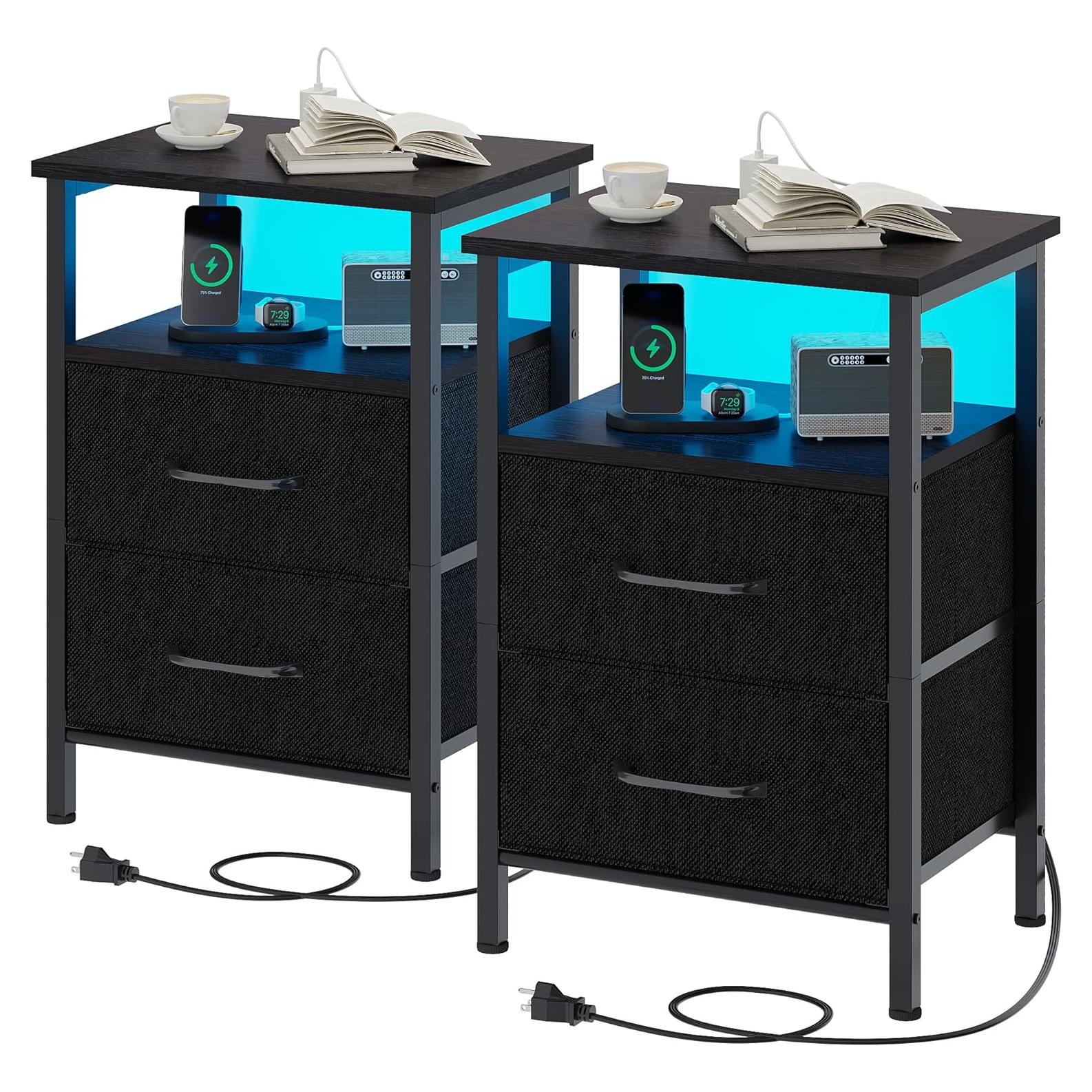 Conjunto de Mesitas de Noche TRIFEBLE SHNT062BK con Carga USB