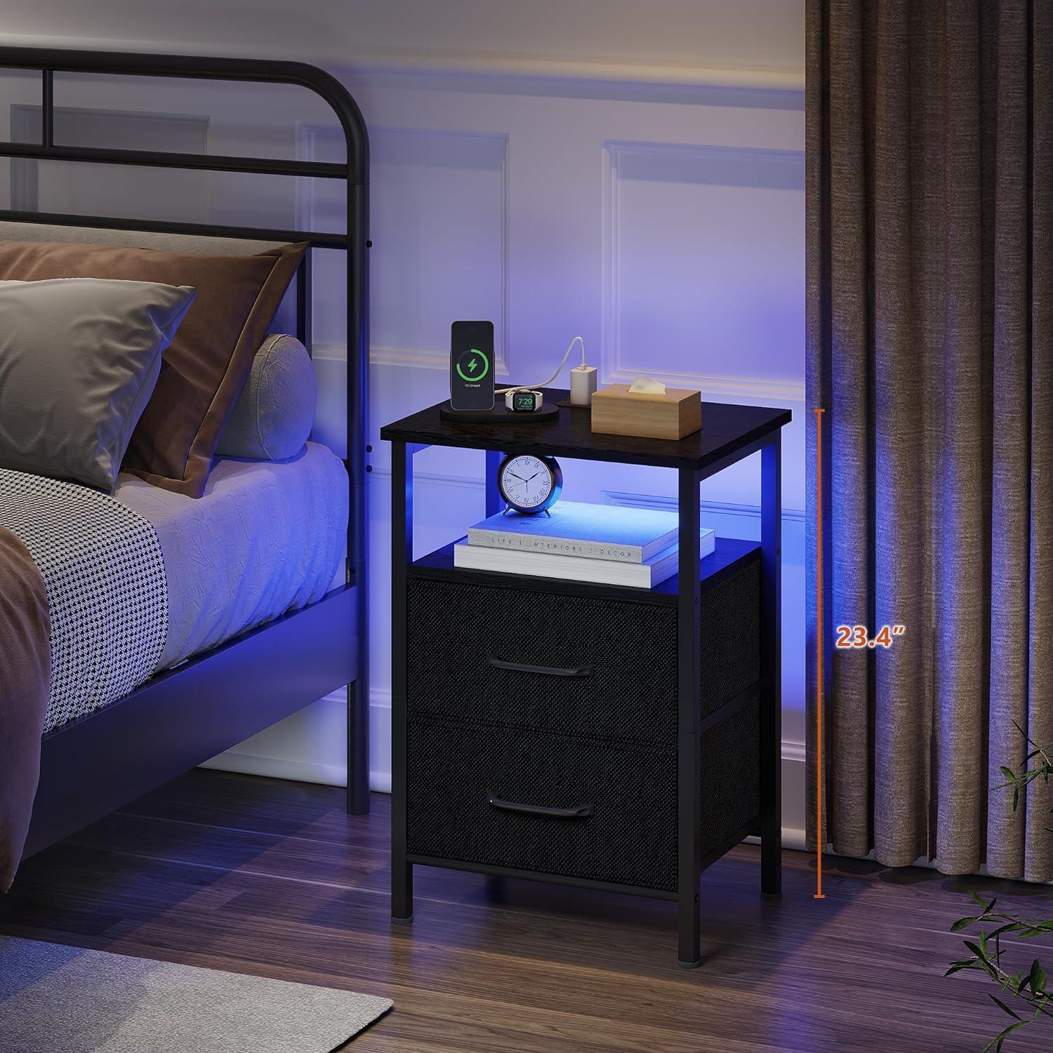 Conjunto de Mesitas de Noche TRIFEBLE SHNT062BK con Carga USB