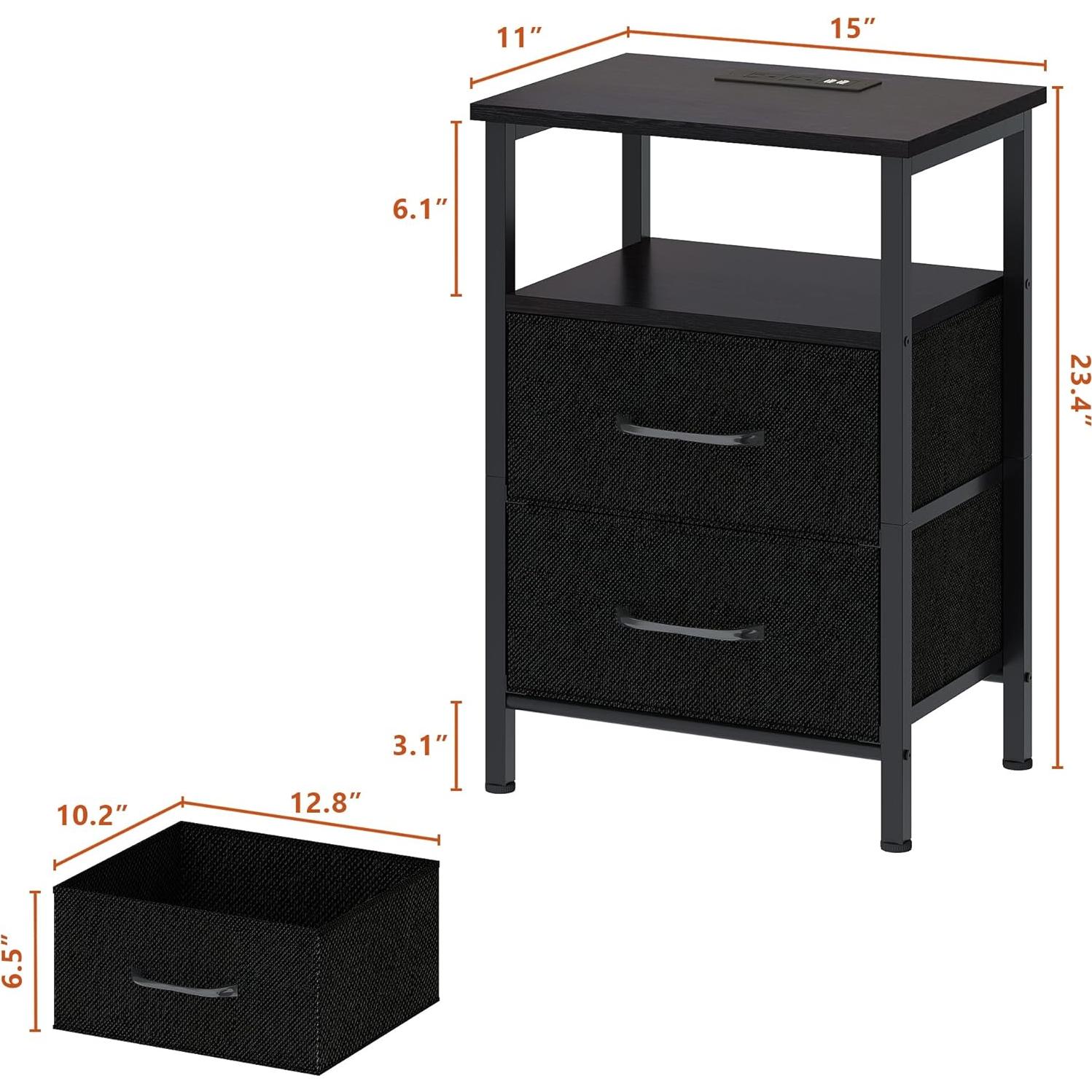 Conjunto de Mesitas de Noche TRIFEBLE SHNT062BK con Carga USB