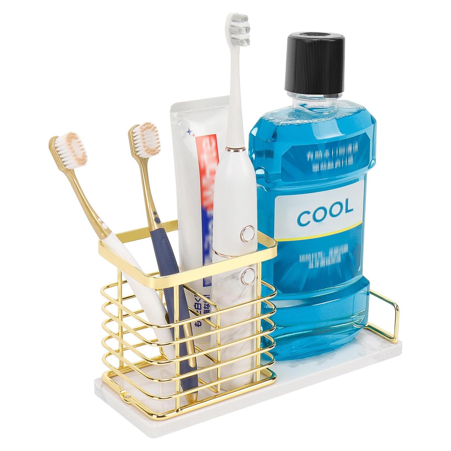 Soporte para Cepillos de Dientes HarJue Dorado de Mármol