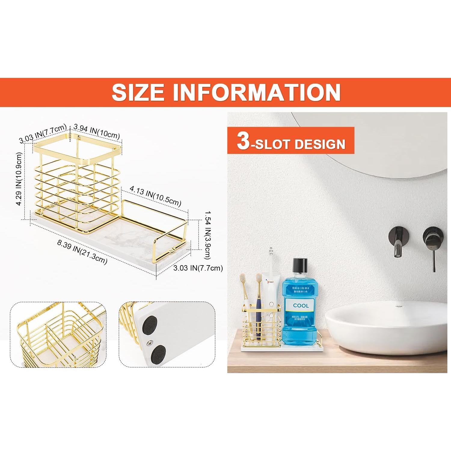 Soporte para Cepillos de Dientes HarJue Dorado de Mármol