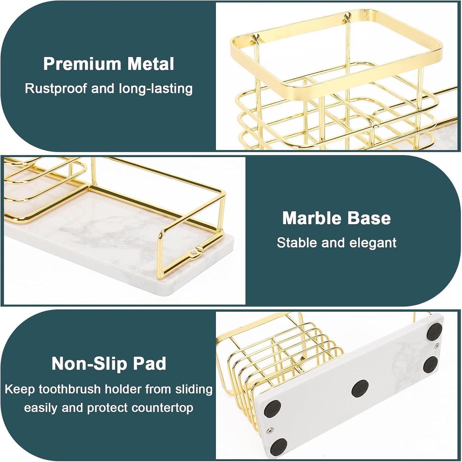 Soporte para Cepillos de Dientes HarJue Dorado de Mármol
