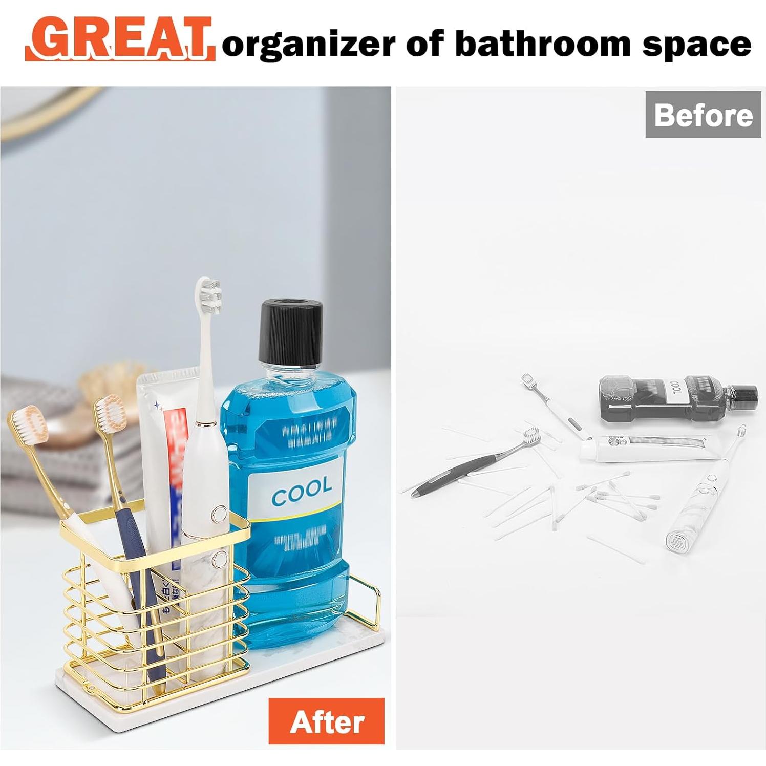 Soporte para Cepillos de Dientes HarJue Dorado de Mármol