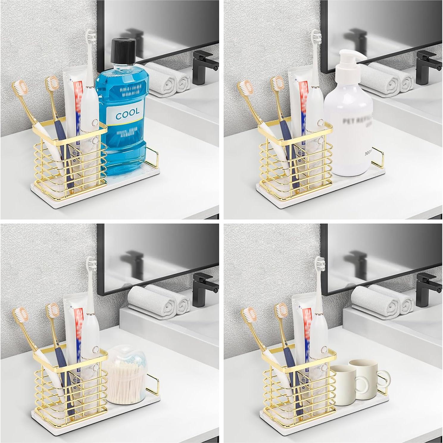 Soporte para Cepillos de Dientes HarJue Dorado de Mármol