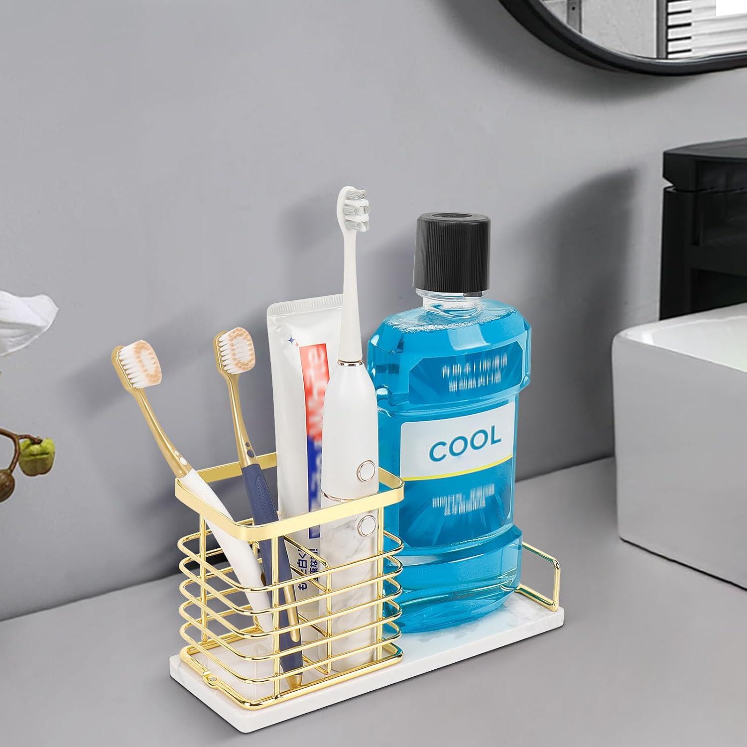 Soporte para Cepillos de Dientes HarJue Dorado de Mármol