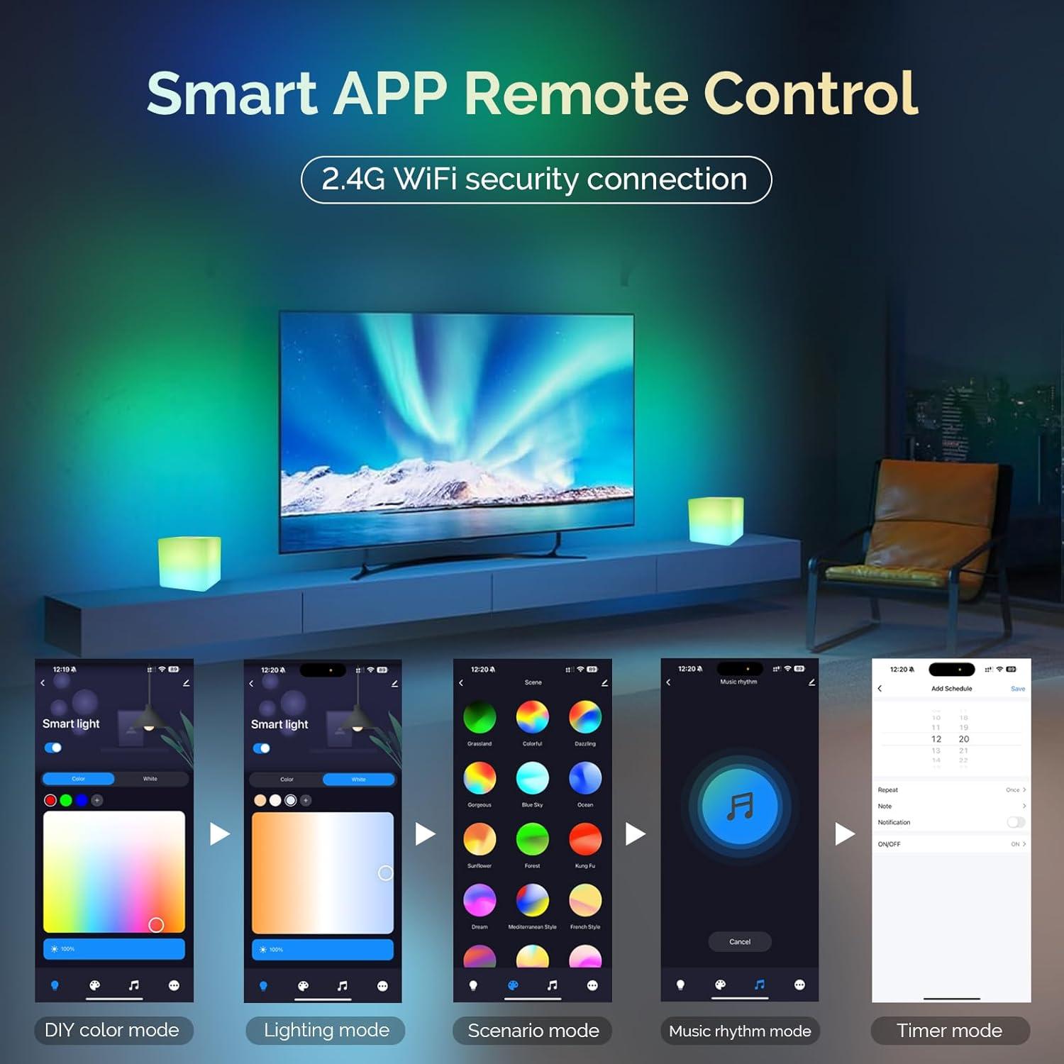 Lámpara LED Inteligente LOFTEK Smare Cube-02, Luz Regulable y Sincronización de Música