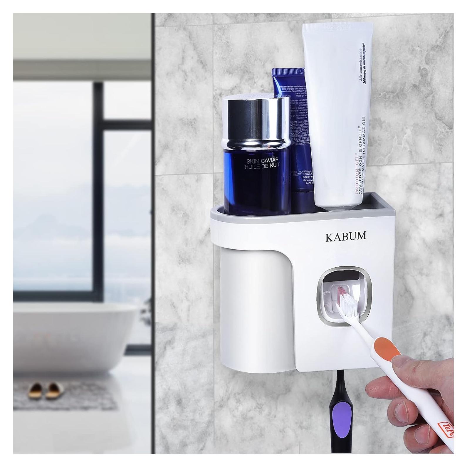 Soporte para Cepillos de Dientes KABUM Gris con Dispensador