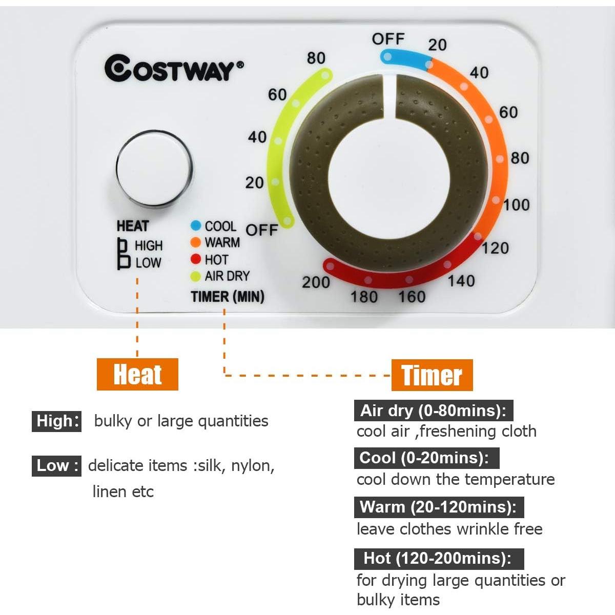 Secadora de Ropa Eléctrica COSTWAY GYJ25-78 4 Modos 16.9 kg