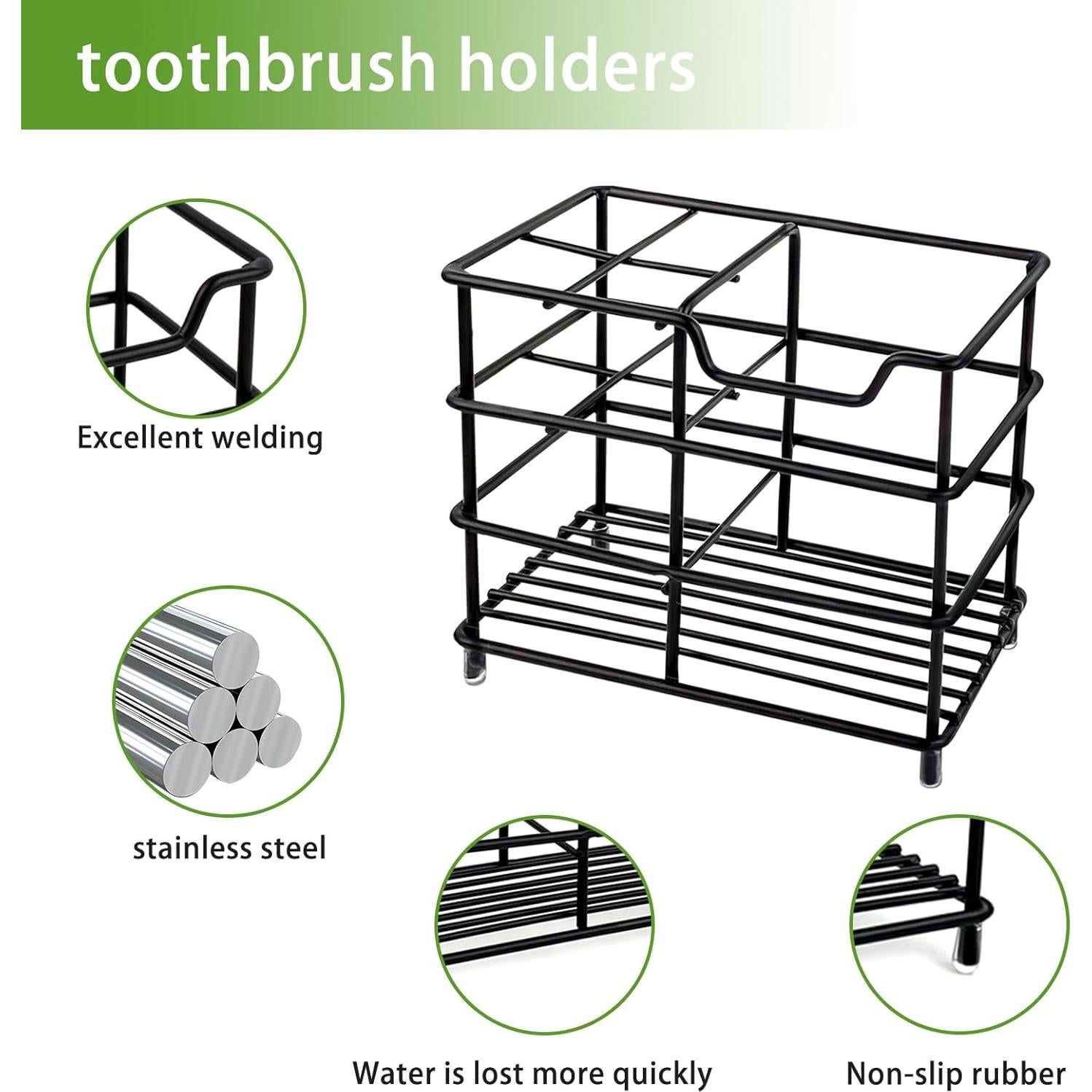 Soporte para Cepillos de Dientes YOLCAR Acero Inoxidable Negro