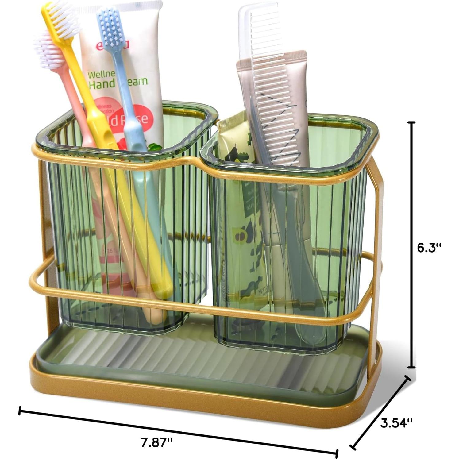 Soporte de Cepillos de Dientes KONE Verde 2 Tazas Montado Pared