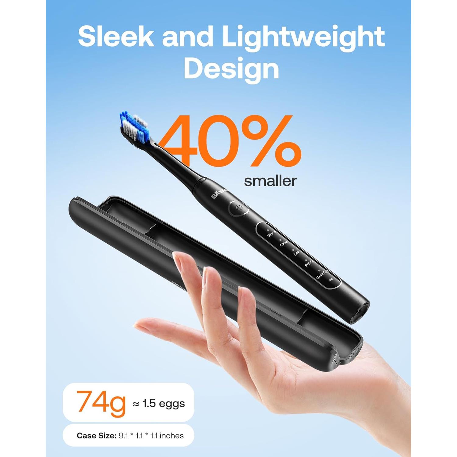 Cepillo de Dientes Eléctrico Bitvae H1D2 Negro con 5 Modos