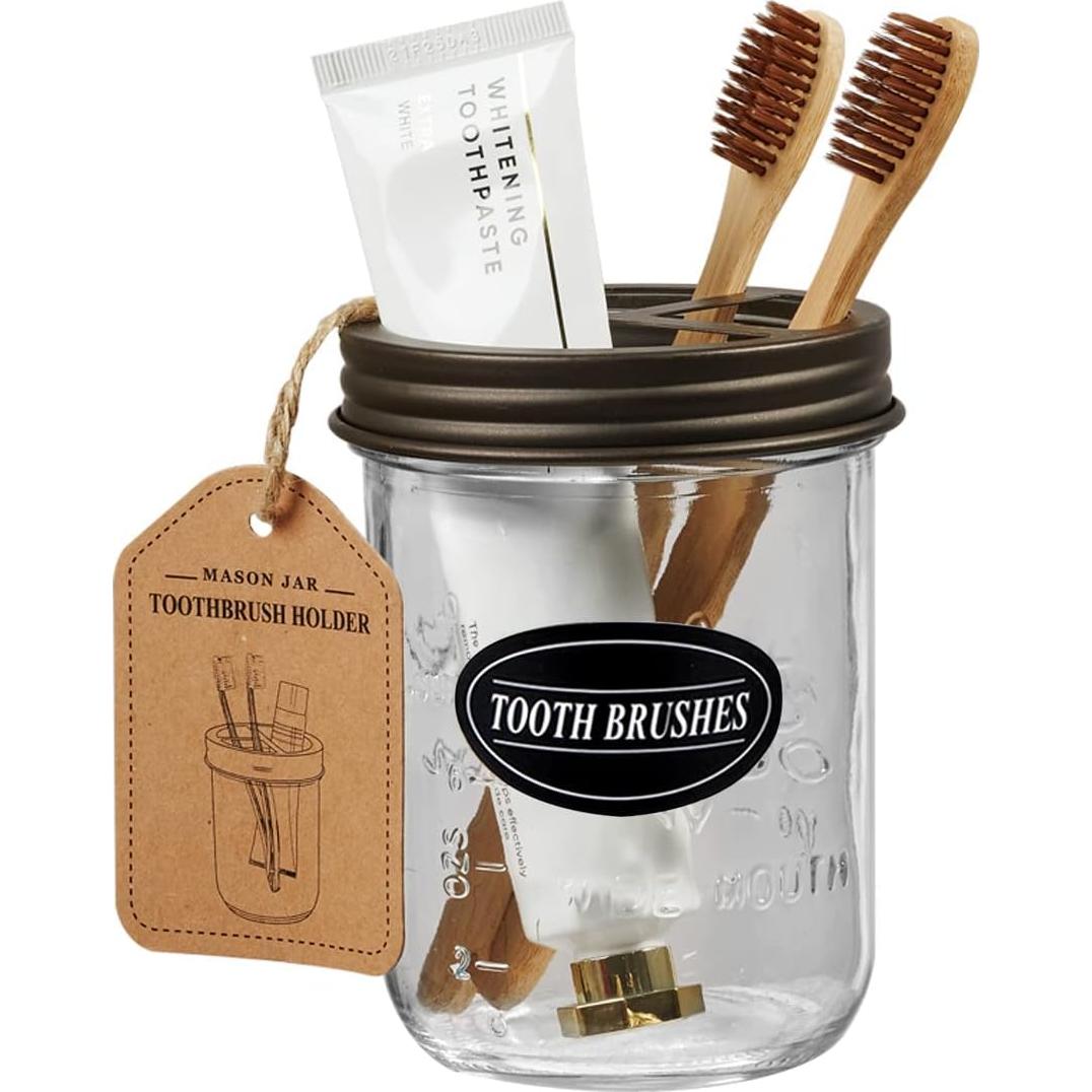 Soporte para Cepillos de Dientes Komashr con Frasco Mason 473ml