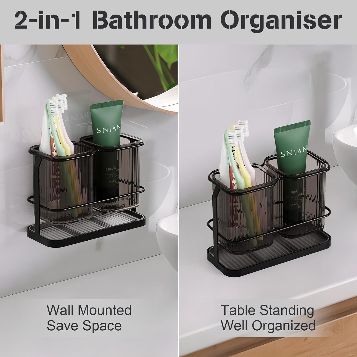 Soporte para Cepillos de Dientes VACONICO Negro 2 Tazas