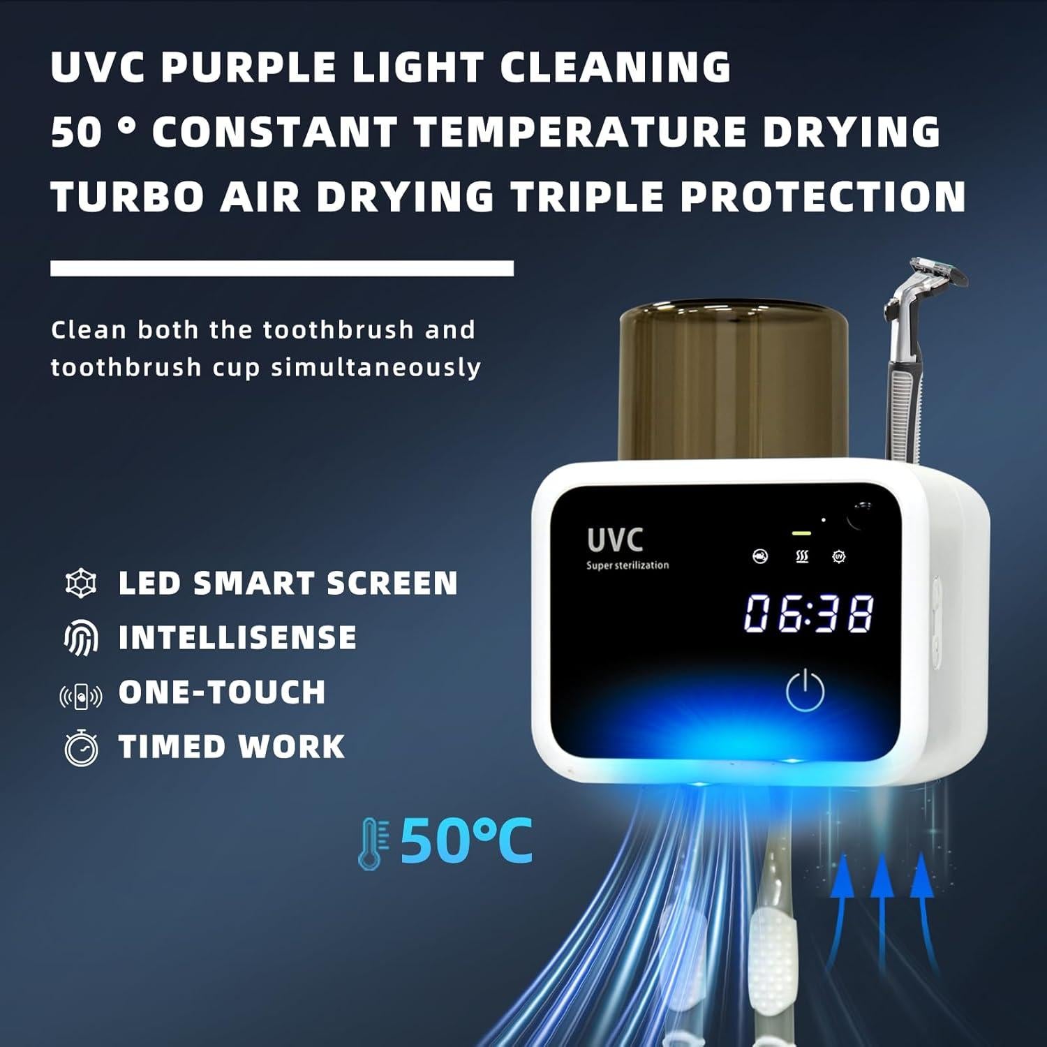 Limpiador de Cepillos de Dientes GFBEBDV 3 Pasos LED Montado en Pared