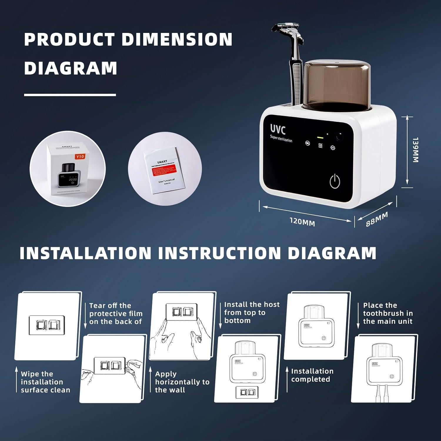 Limpiador de Cepillos de Dientes GFBEBDV 3 Pasos LED Montado en Pared