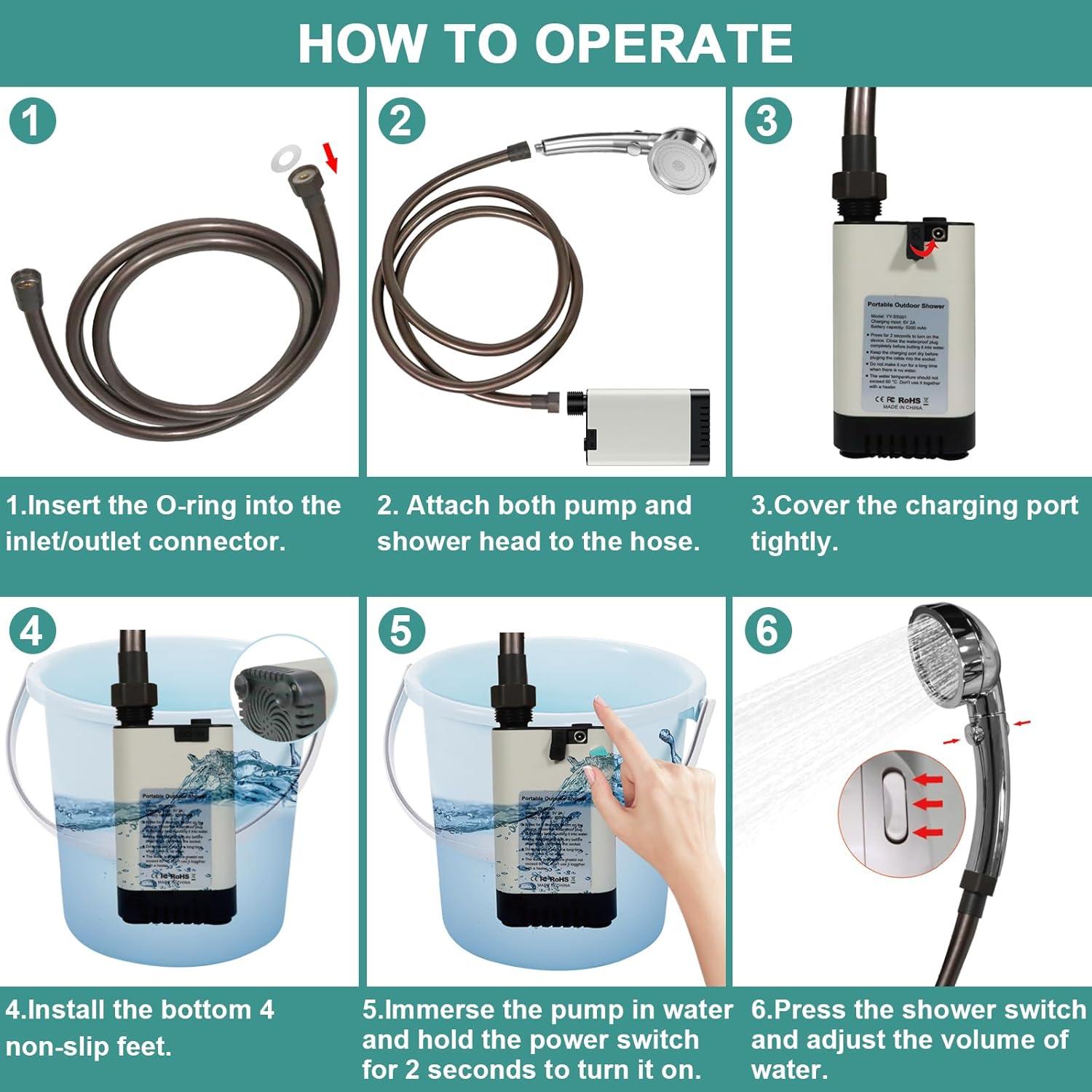 Ducha Portátil Srygery YY-SS001 para Camping 5200mAh