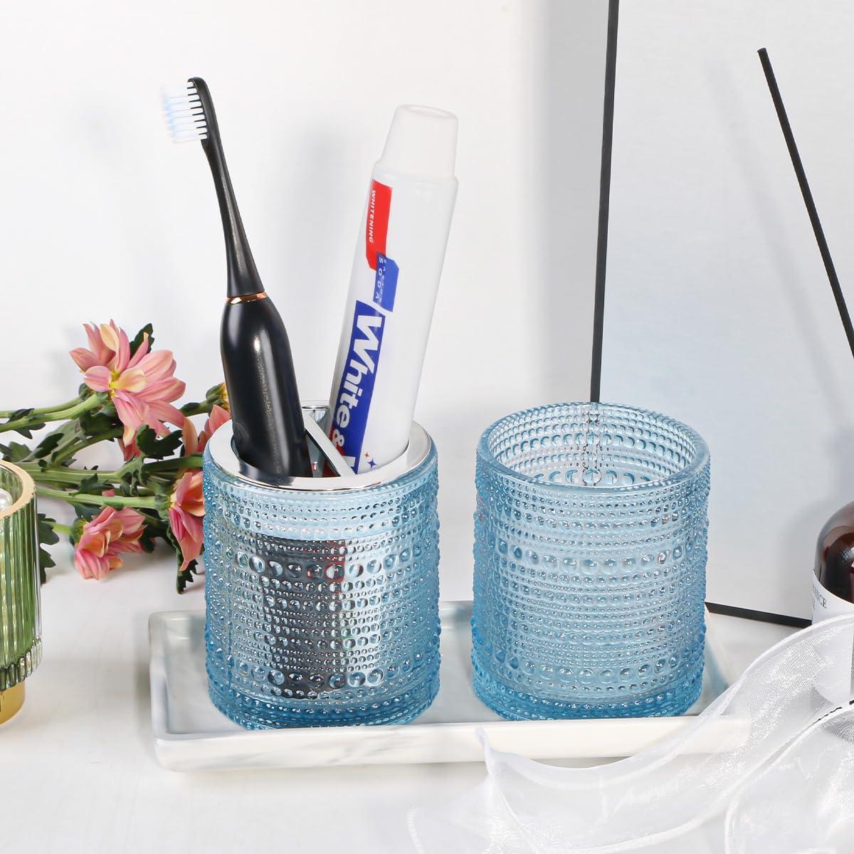 Soporte para Cepillos de Dientes Tonxus Vidrio Azul 295 ml