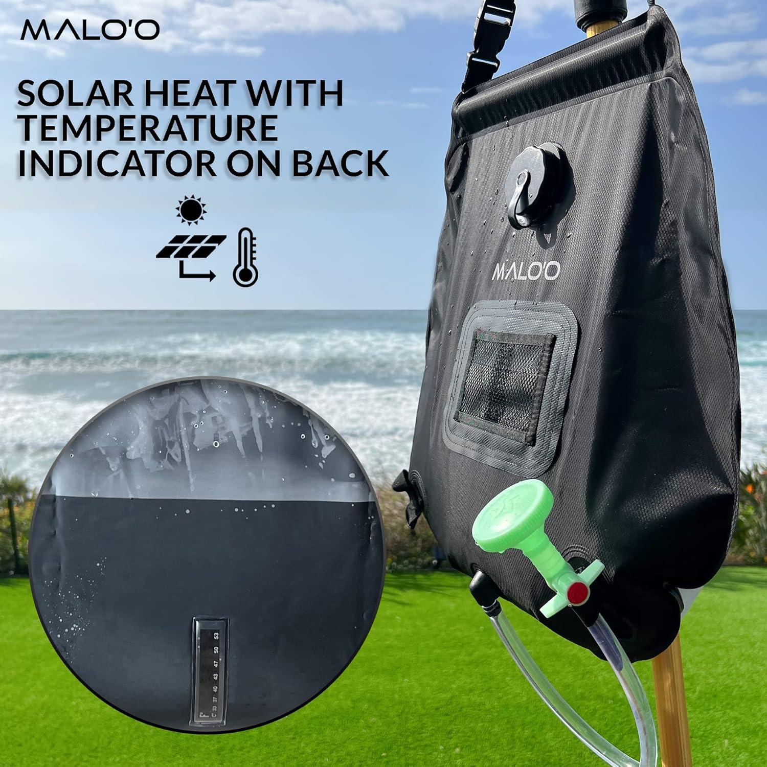 Malo'o Bolsa de Ducha Solar 20L con Manguera y Cabezal
