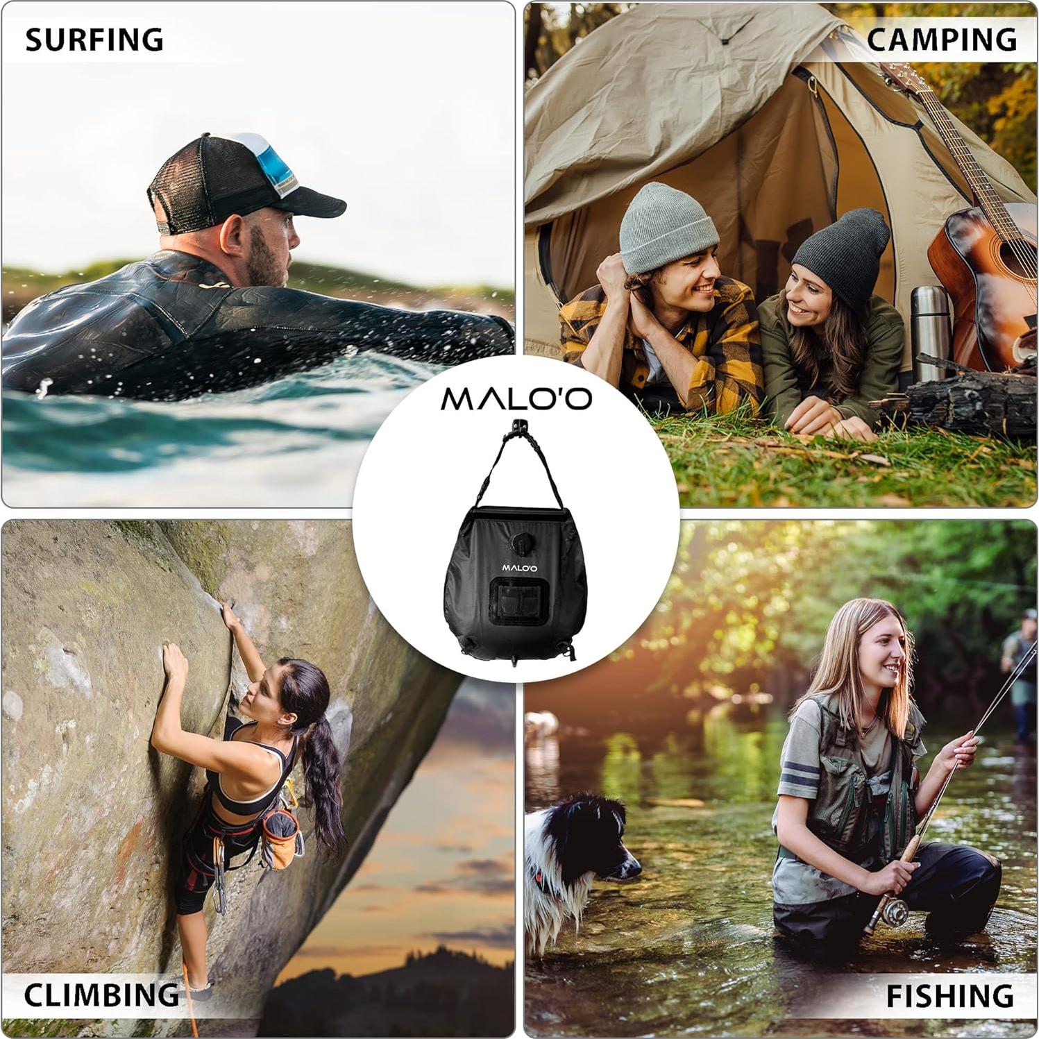 Malo'o Bolsa de Ducha Solar 20L con Manguera y Cabezal