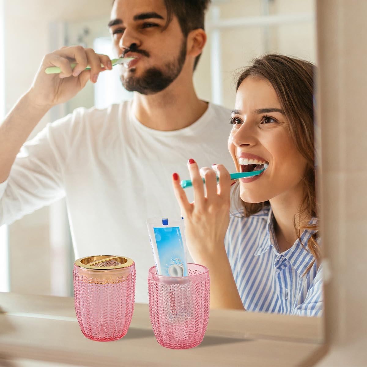 Juego de 2 Soportes de Cepillos de Dientes Vidrio Tonxus Rosa