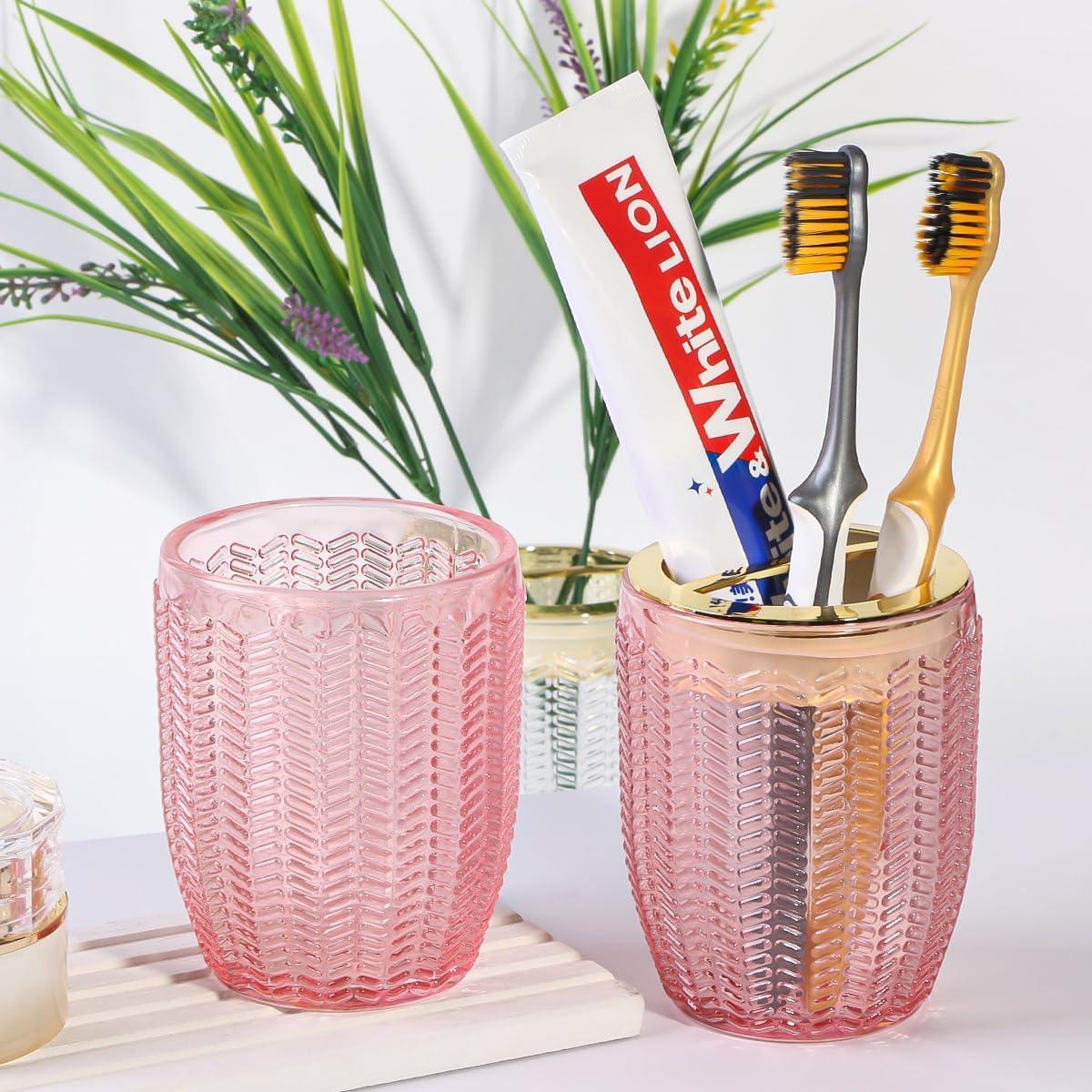 Juego de 2 Soportes de Cepillos de Dientes Vidrio Tonxus Rosa