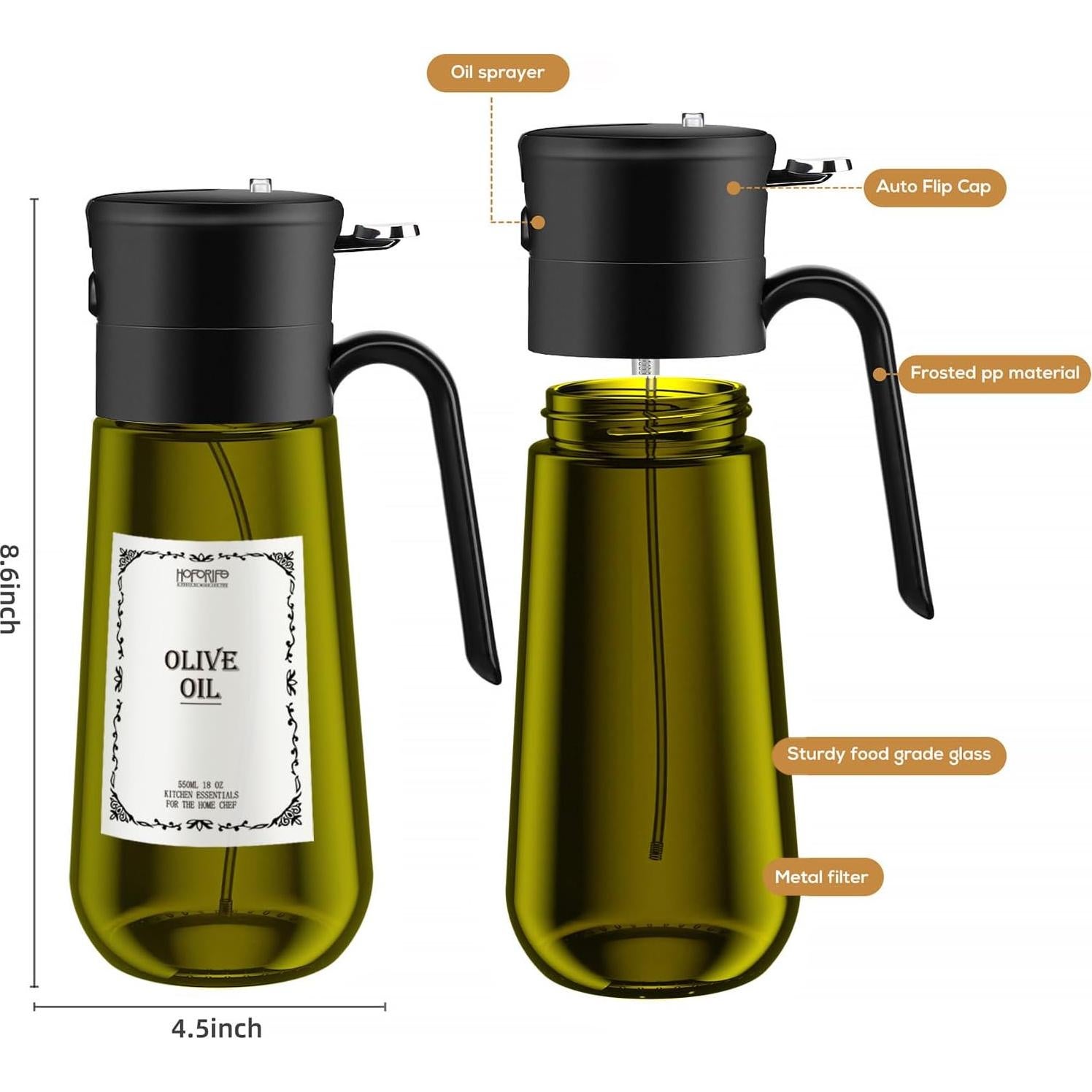 Dispensador de Aceite de Oliva 550ml Hoforife Negro 2 en 1