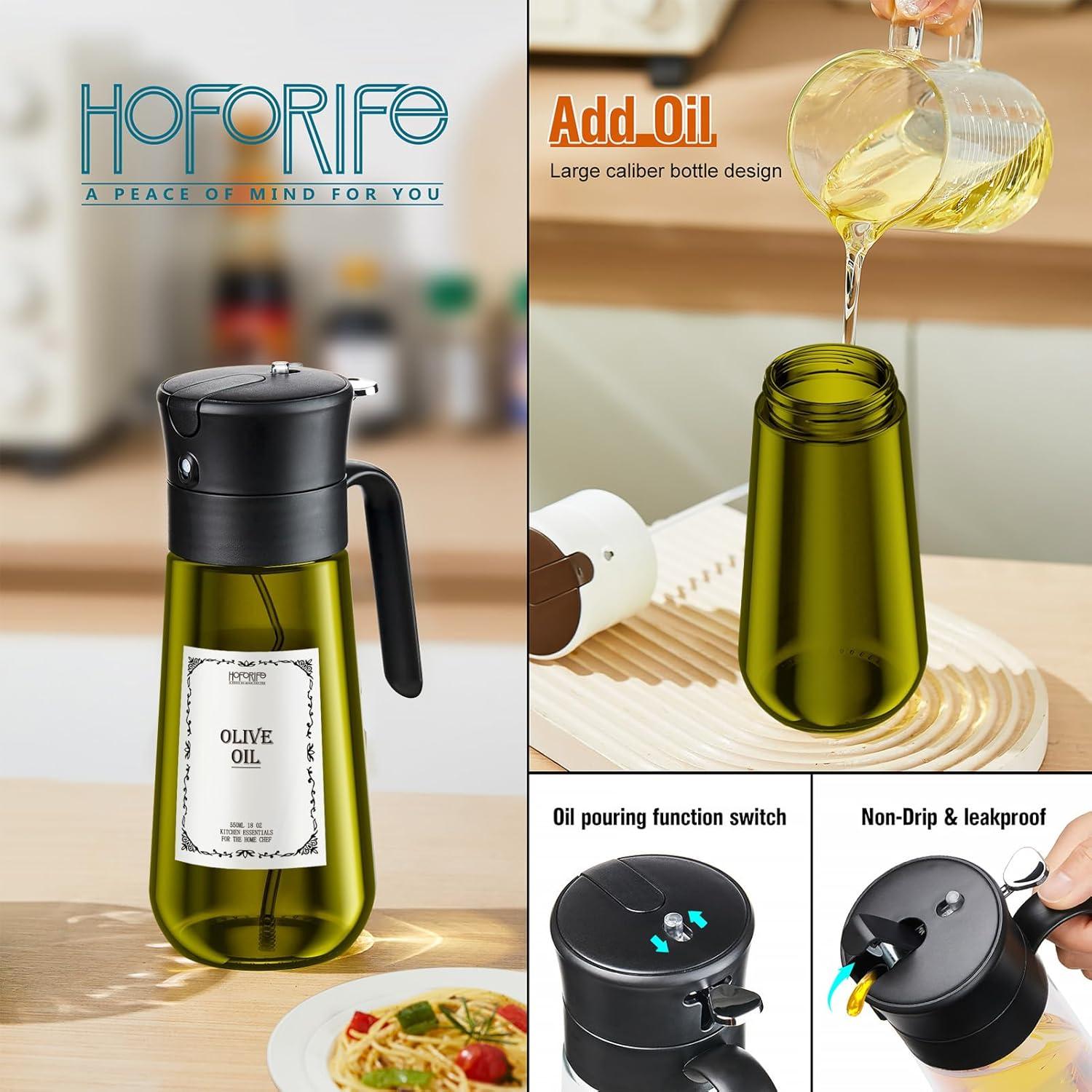 Dispensador de Aceite de Oliva 550ml Hoforife Negro 2 en 1