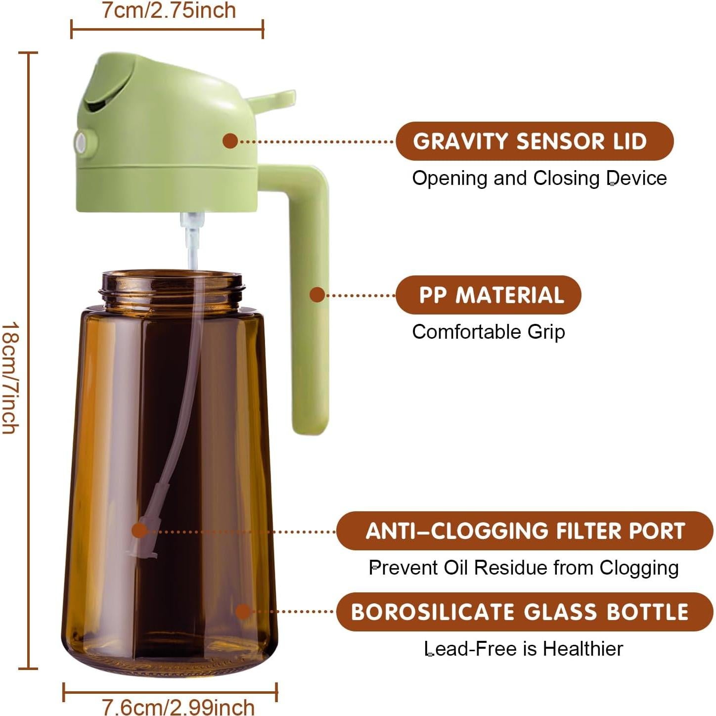 YARRAMATE Pulverizador de Aceite 470ml Vidrio Ámbar 2 en 1