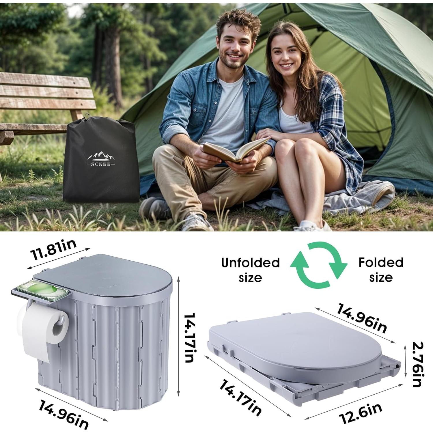 Inodoro Portátil Sckee Plegable 14" para Camping y Viajes