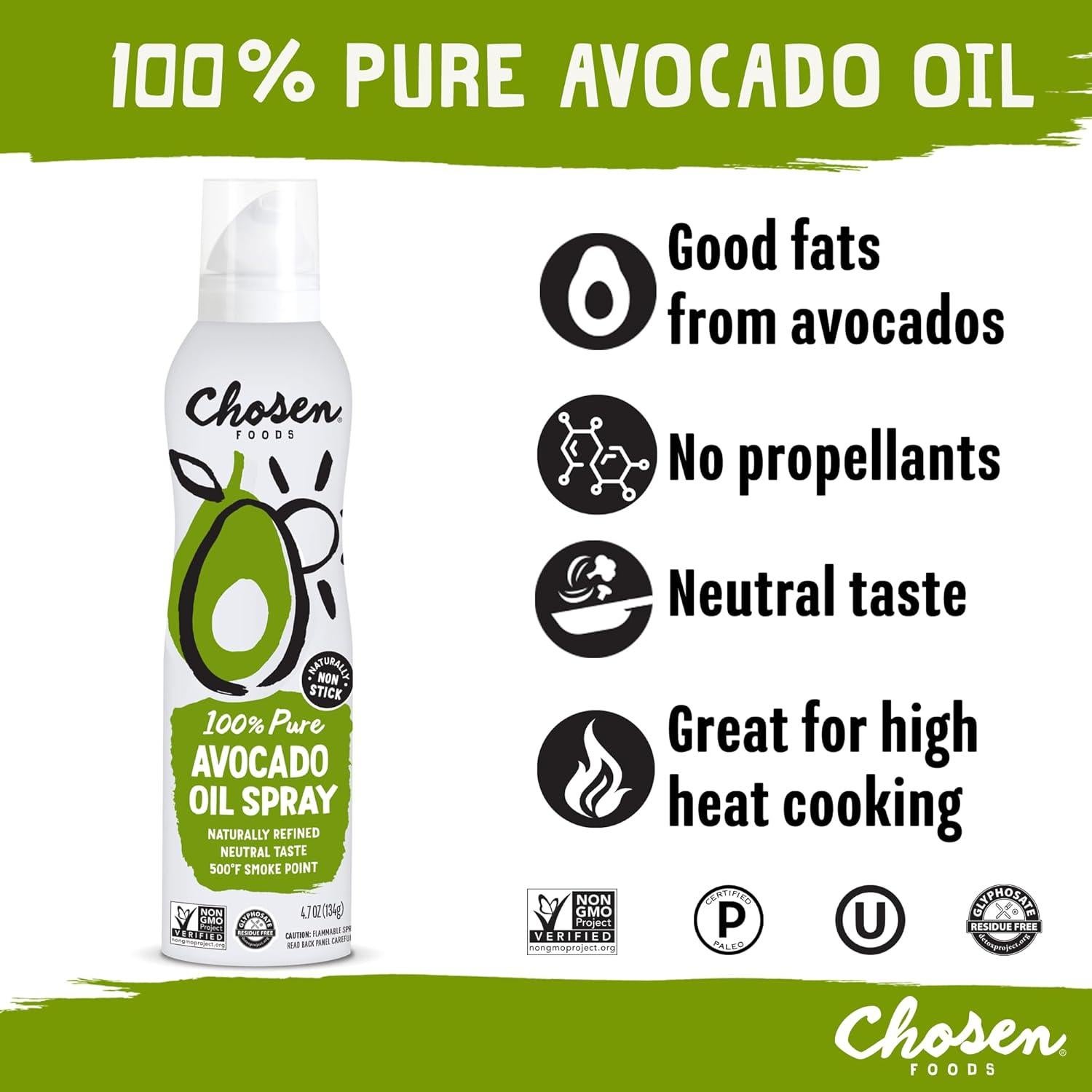 Spray de Aceite de Aguacate Chosen Foods 133 g Sin OGM