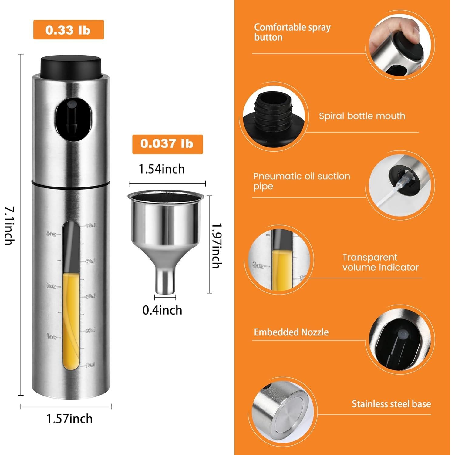 Botella Spray de Aceite 100ml BooMetCheer Acero Inoxidable