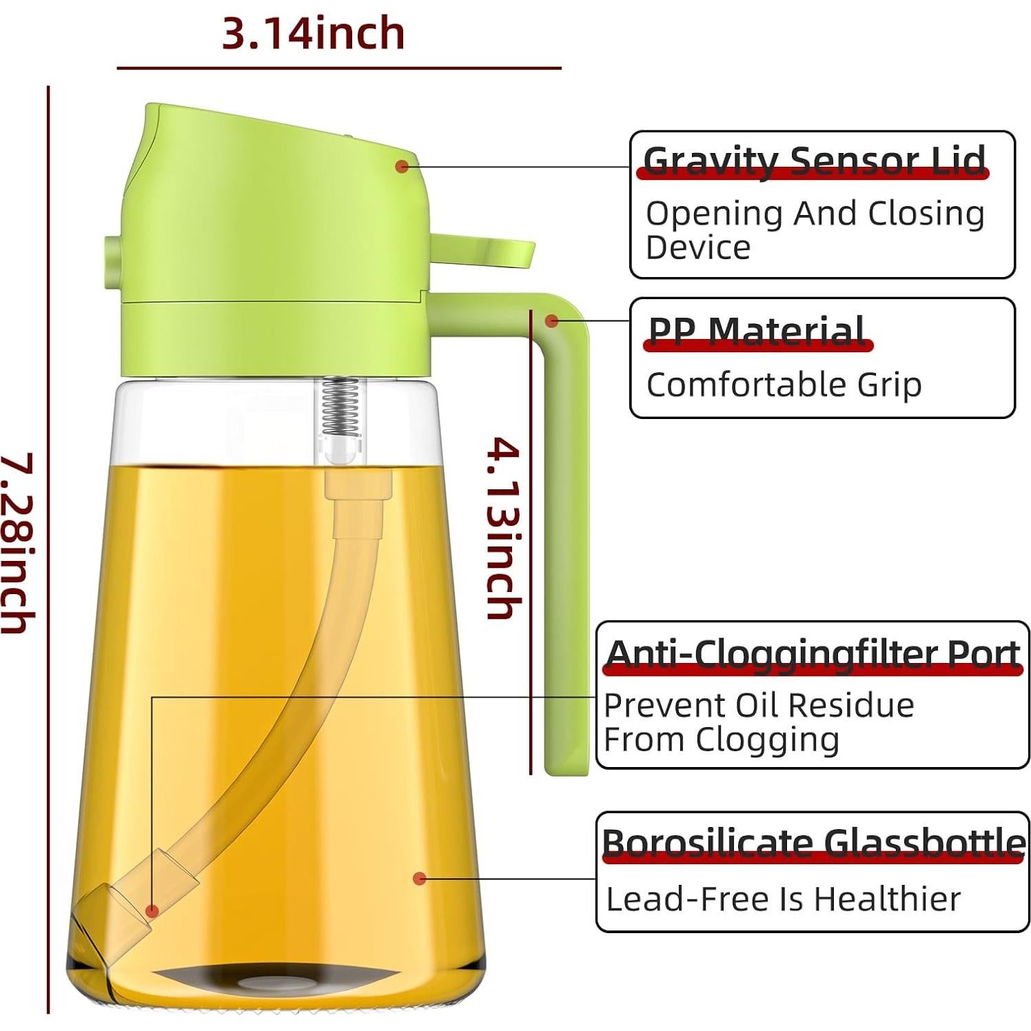 Rociador de Aceite 2 en 1 DOMHOAI 470ml Vidrio Verde