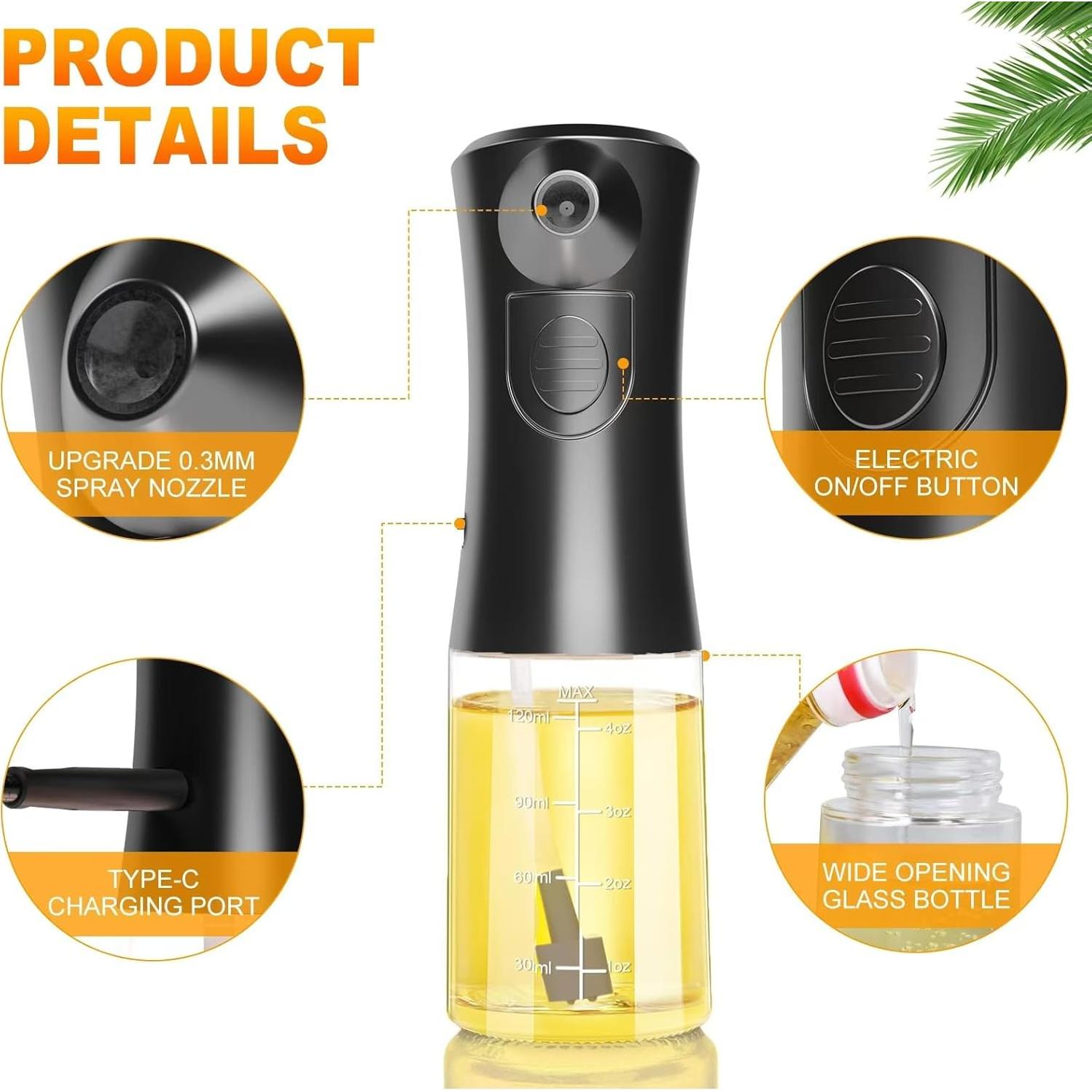 Pulverizador de Aceite Eléctrico Temede 152ml Vidrio Negro