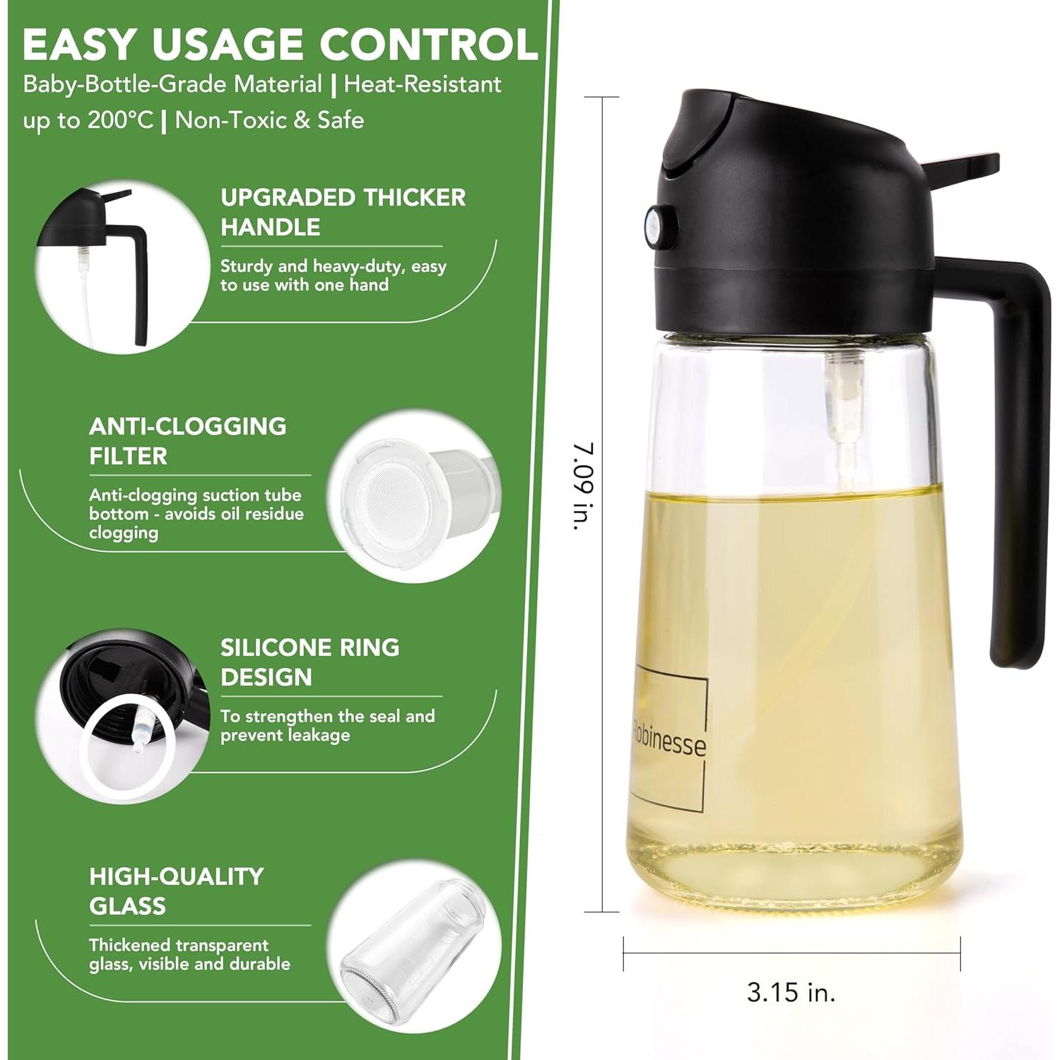 Dispensador de Aceite 2 en 1 Robinesse 470ml Vidrio Negro