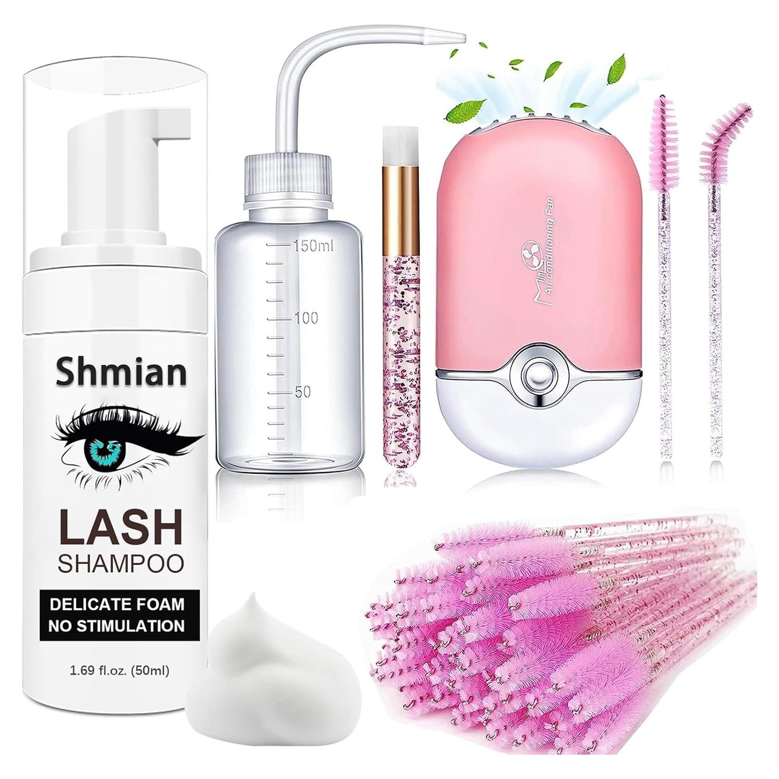Champú para Pestañas Shmian 50ml + 50 Cepillos + Ventilador