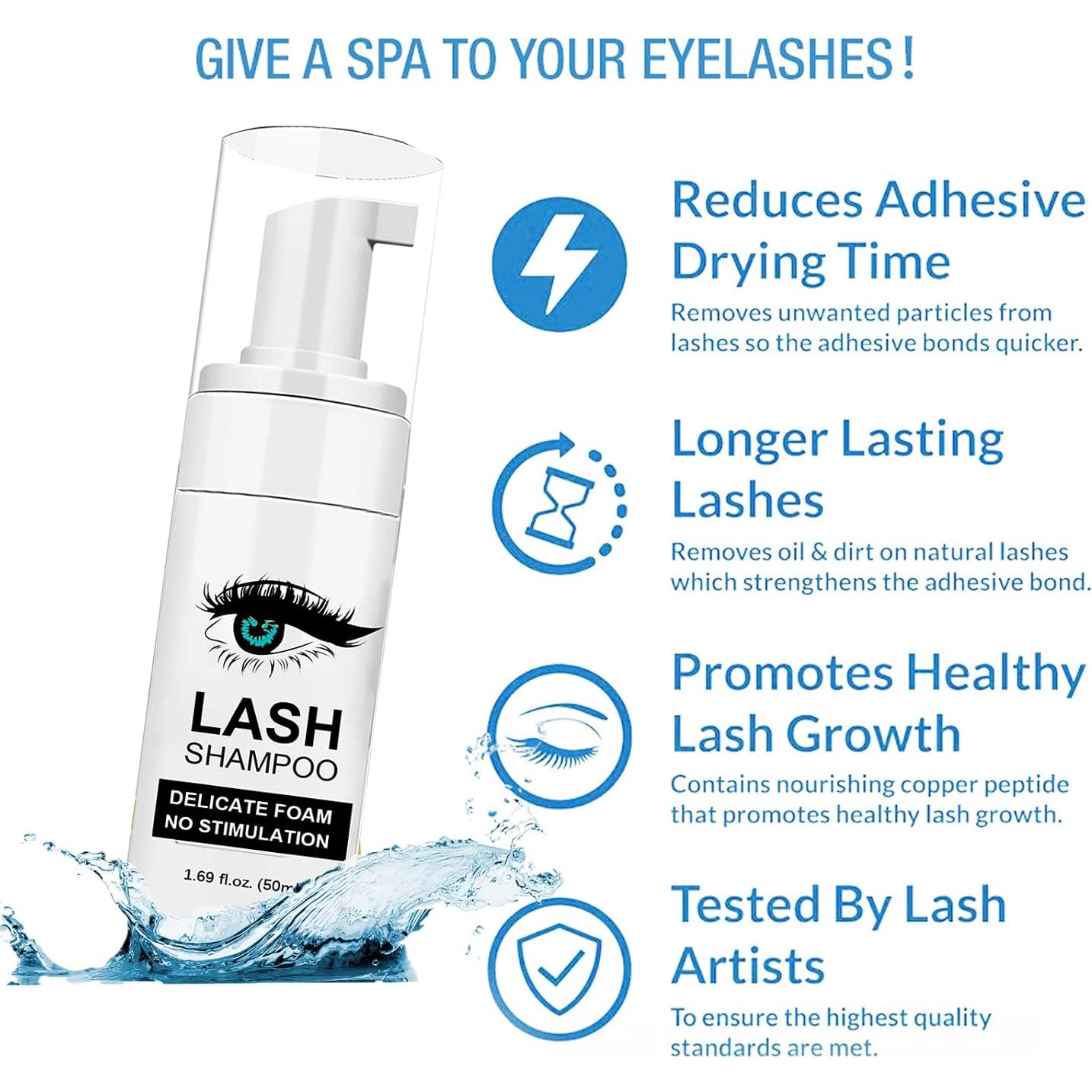 Champú para Pestañas Shmian 50ml + 50 Cepillos + Ventilador