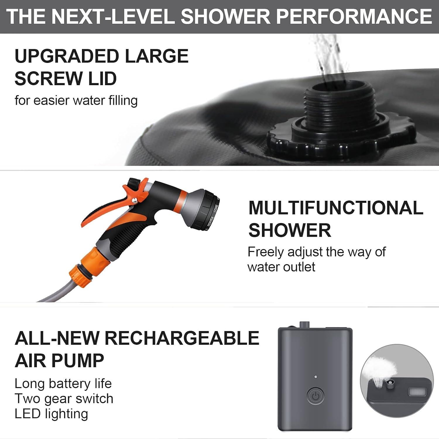 Ducha Portátil AZXJC 20L Bomba Recargable 8 Modos