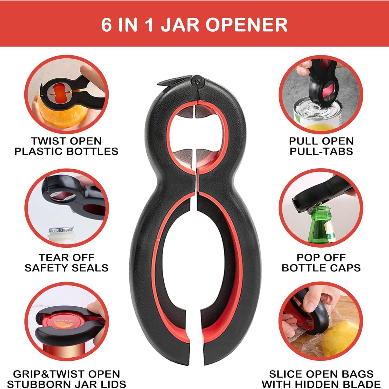 Abridor de frascos 5 en 1 HUMANFUN para manos débiles Rojo