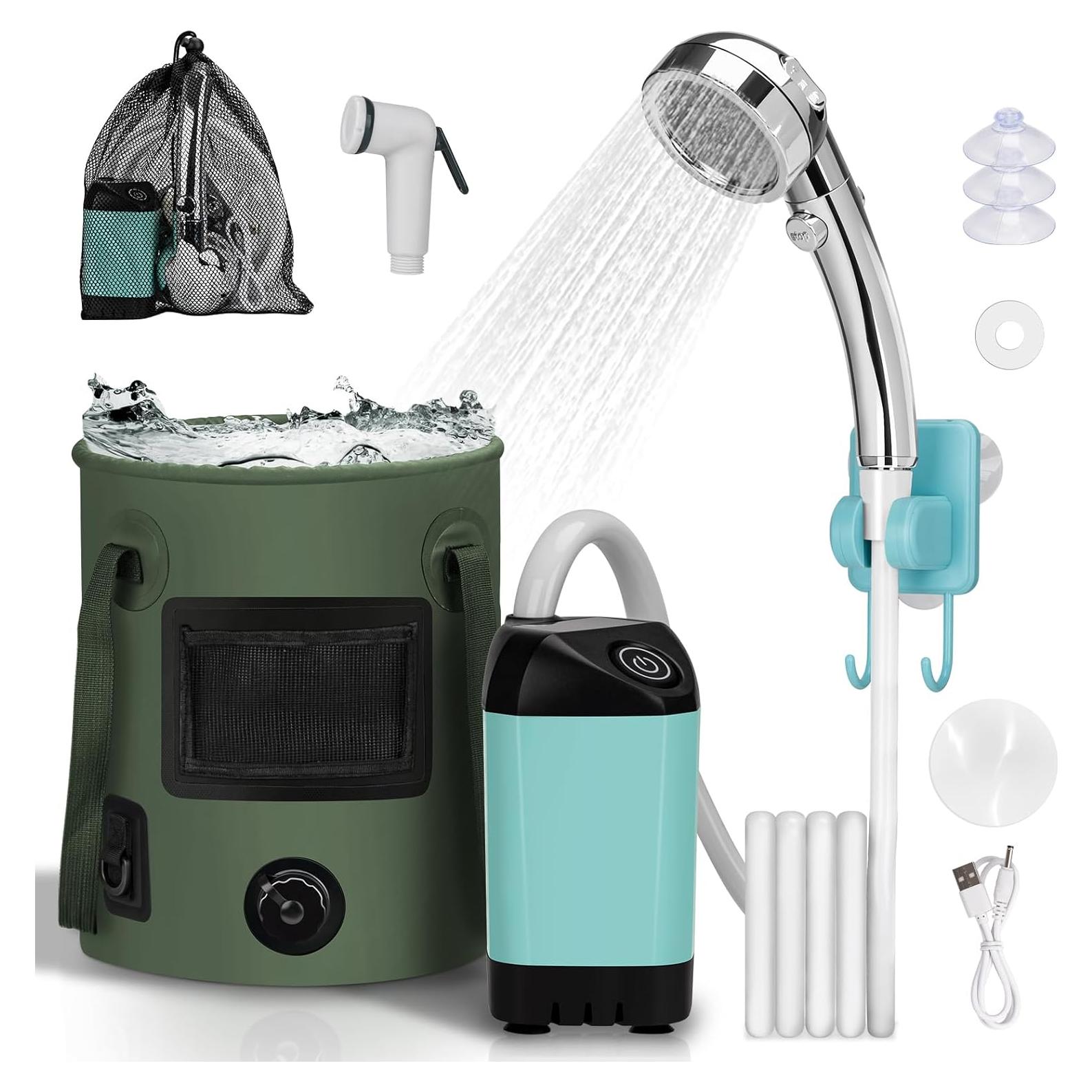 Ducha de Camping Thallike con Cubo Plegable 25L y LED