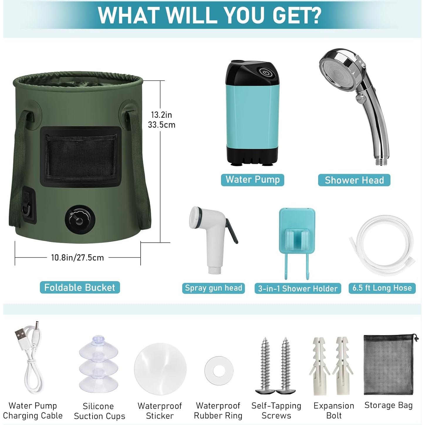 Ducha de Camping Thallike con Cubo Plegable 25L y LED