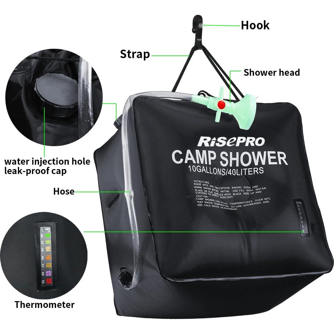 Bolsa de Ducha Solar RISEPRO 40L Calentamiento Camping