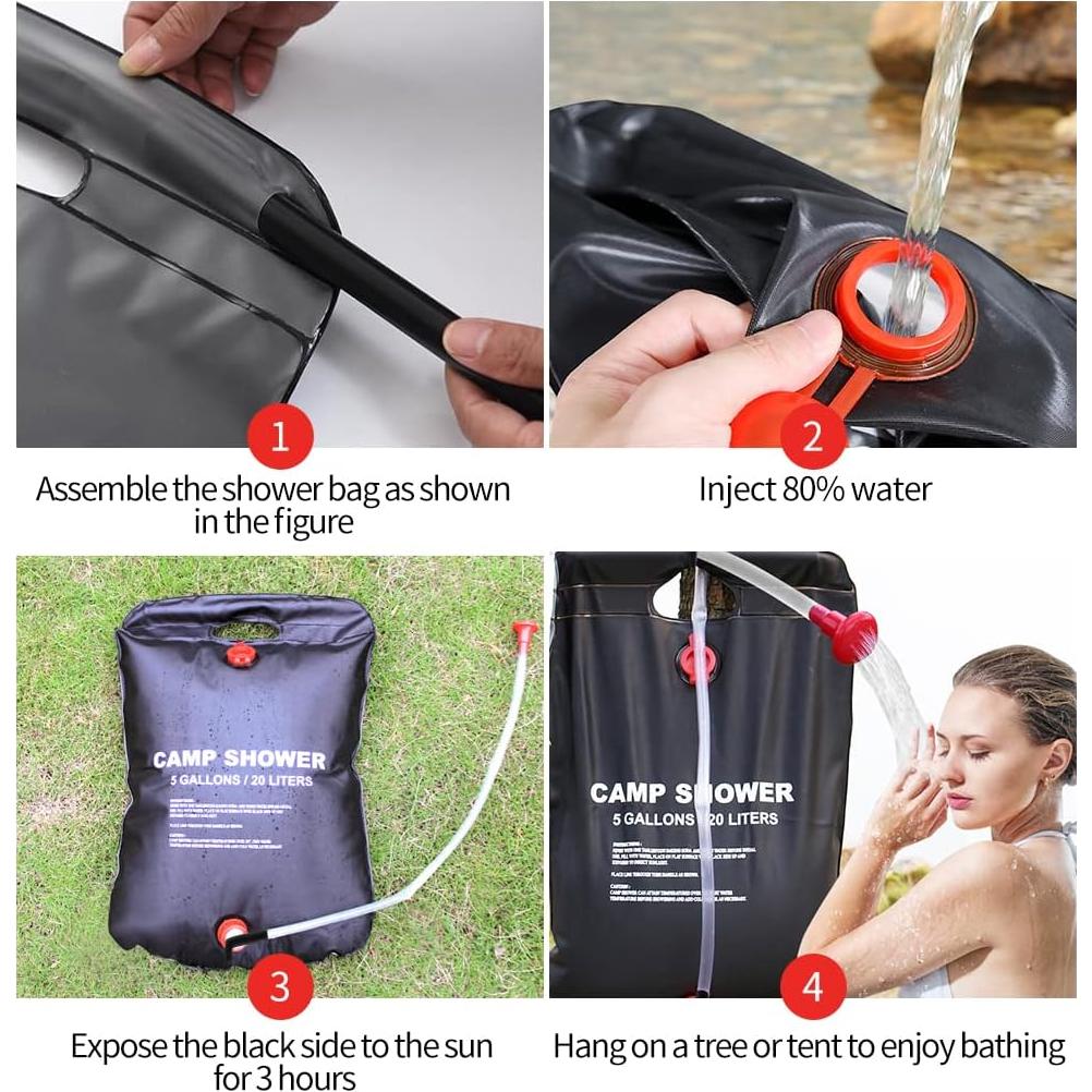 DkOvn Bolsa de Ducha Solar 20L 2 Paquetes Camping Portátil