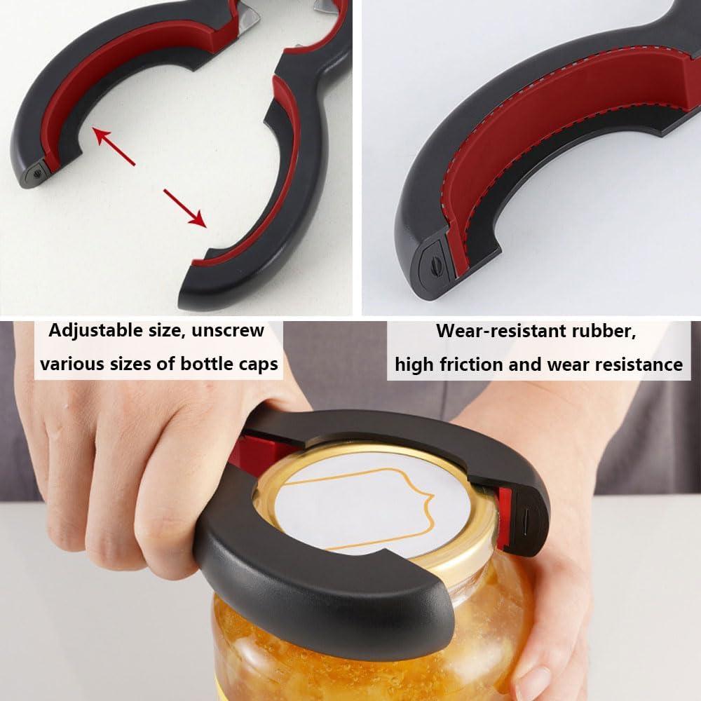 Multifunctional Jar Opener for Weak Hands, Adjustable Manual Jar & Bottle Opener with Easy Pull Ring, Tear Film, Easy Grip, Effortless Can Opener Any Size Jar Lid Opener for Seniors with Arthritis