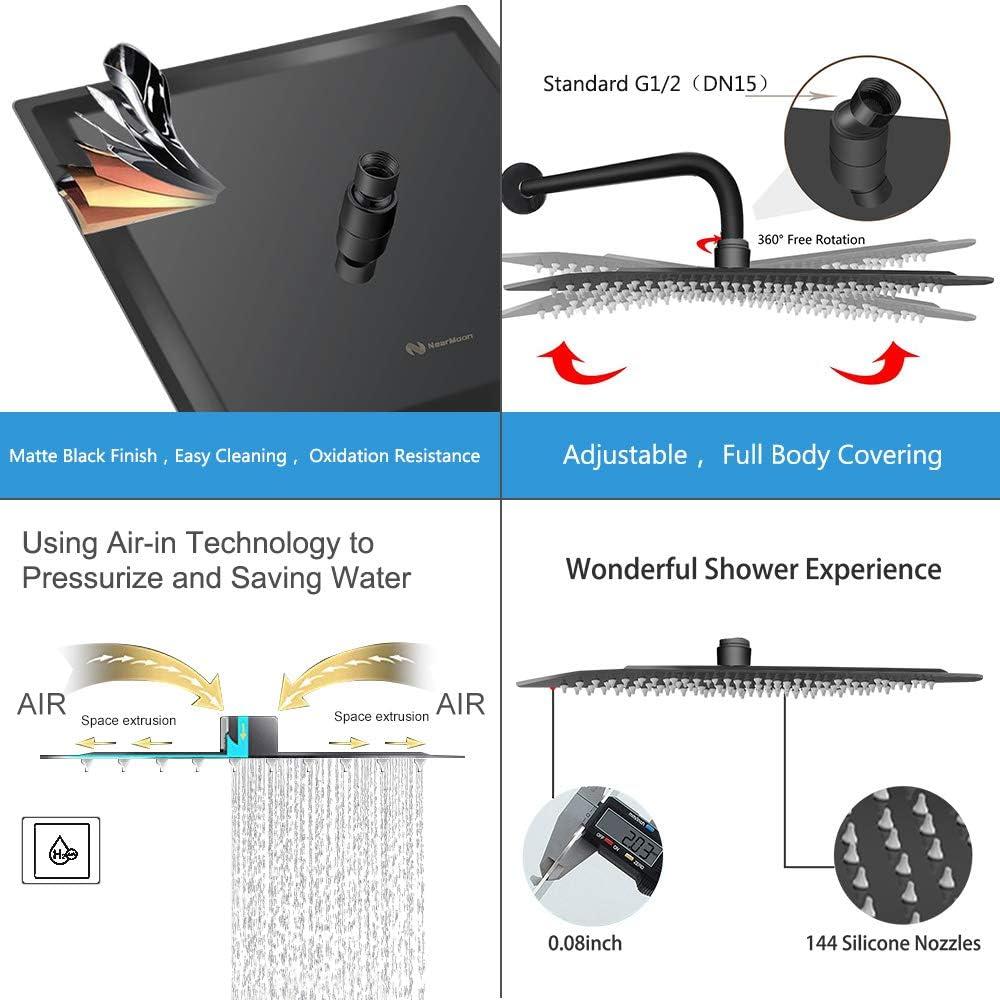 Cabezal de Ducha de Lluvia NearMoon 30x30 cm Acero Inoxidable Negro Mate