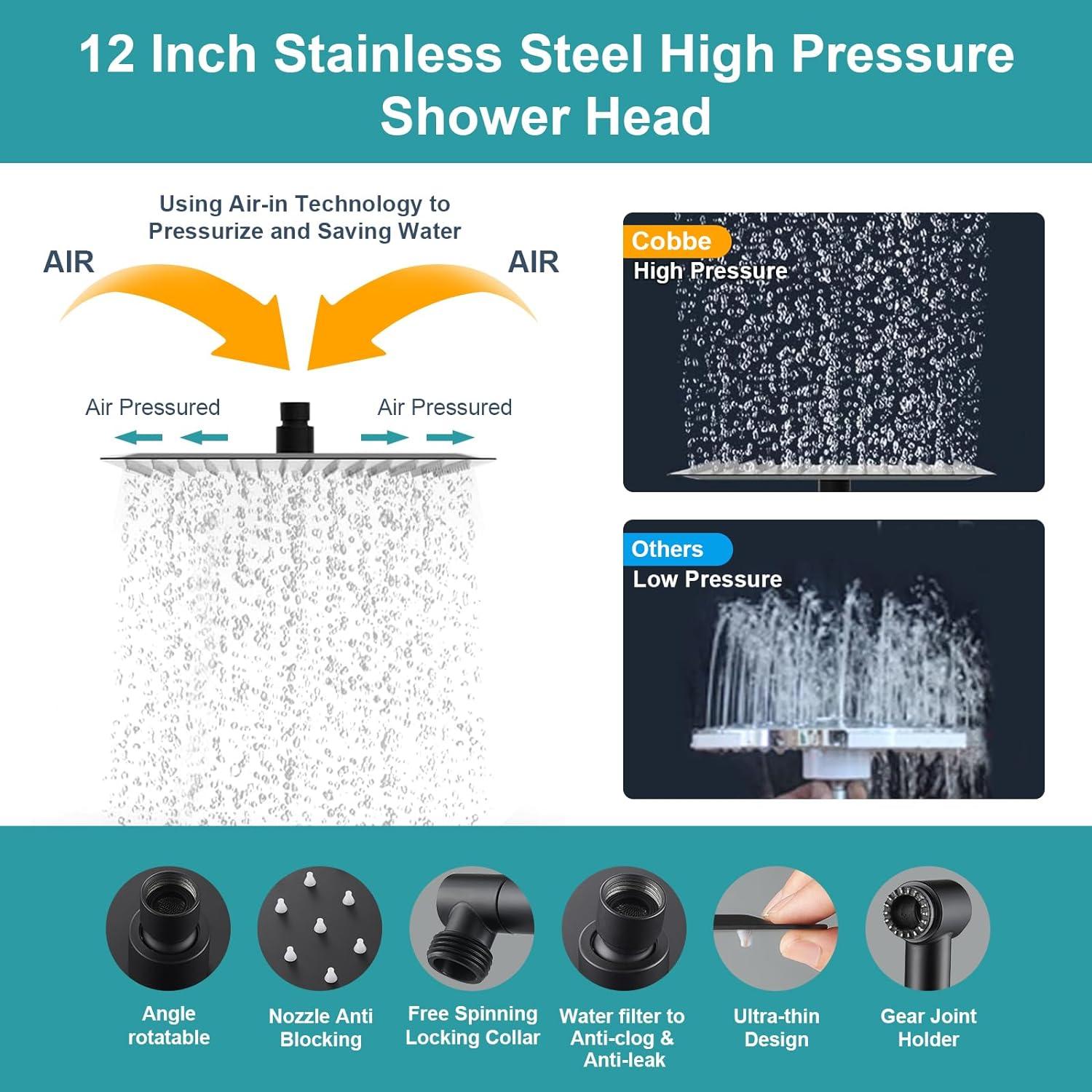 Cabezal de Ducha de Lluvia Cobbe 30 cm Acero Inoxidable 9 Modos