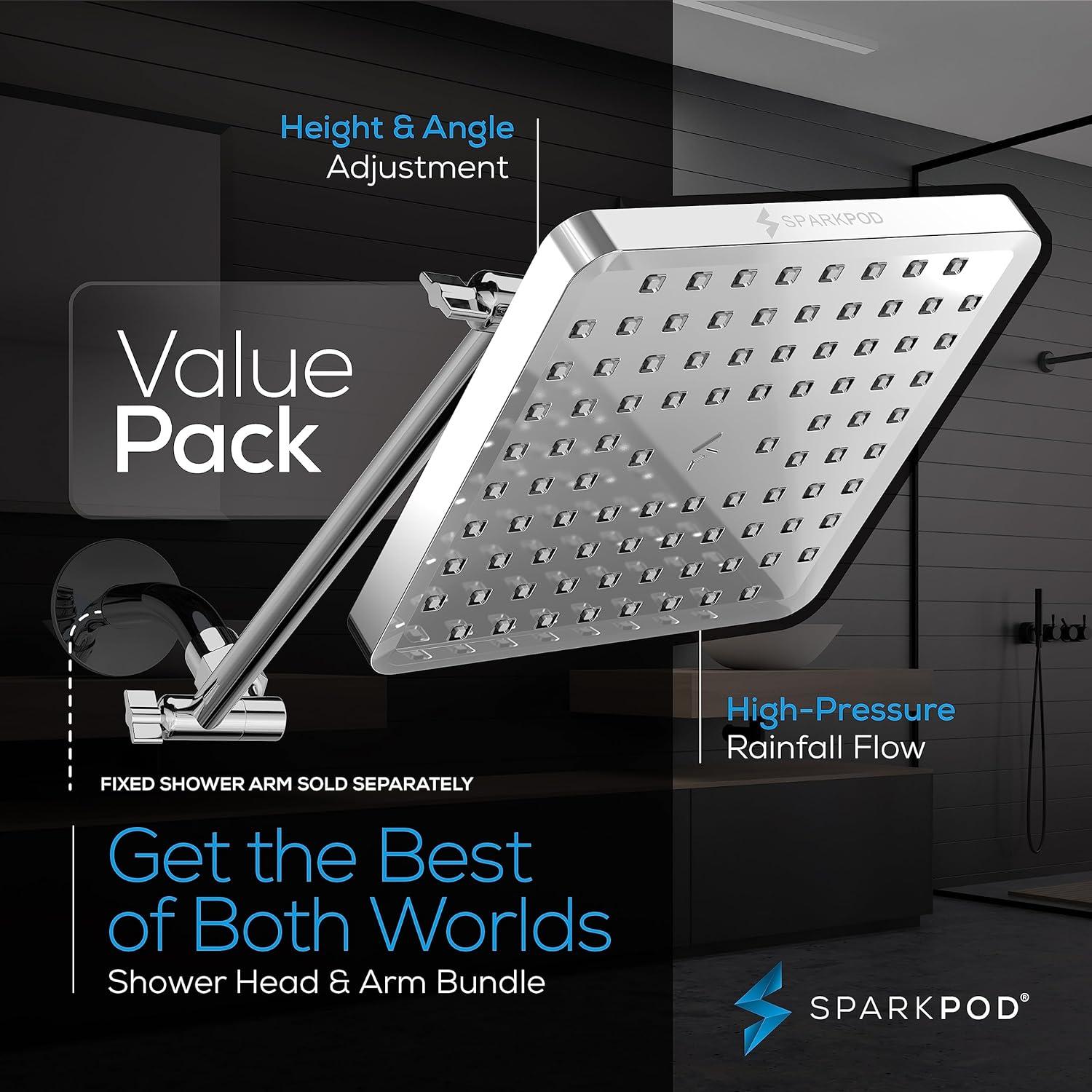 Cabezal de Ducha Cuadrado SparkPod 20cm con Brazo 28cm