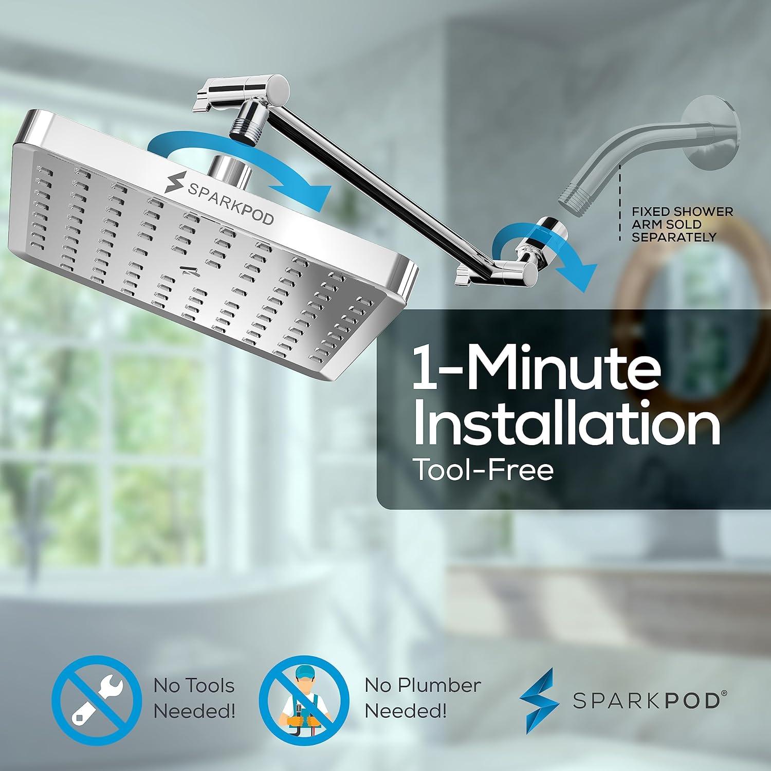 Cabezal de Ducha Cuadrado SparkPod 20cm con Brazo 28cm