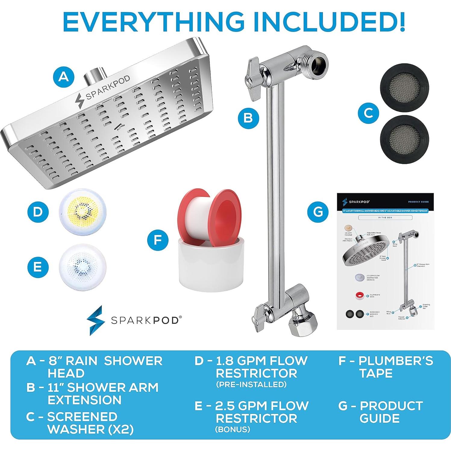 Cabezal de Ducha Cuadrado SparkPod 20cm con Brazo 28cm