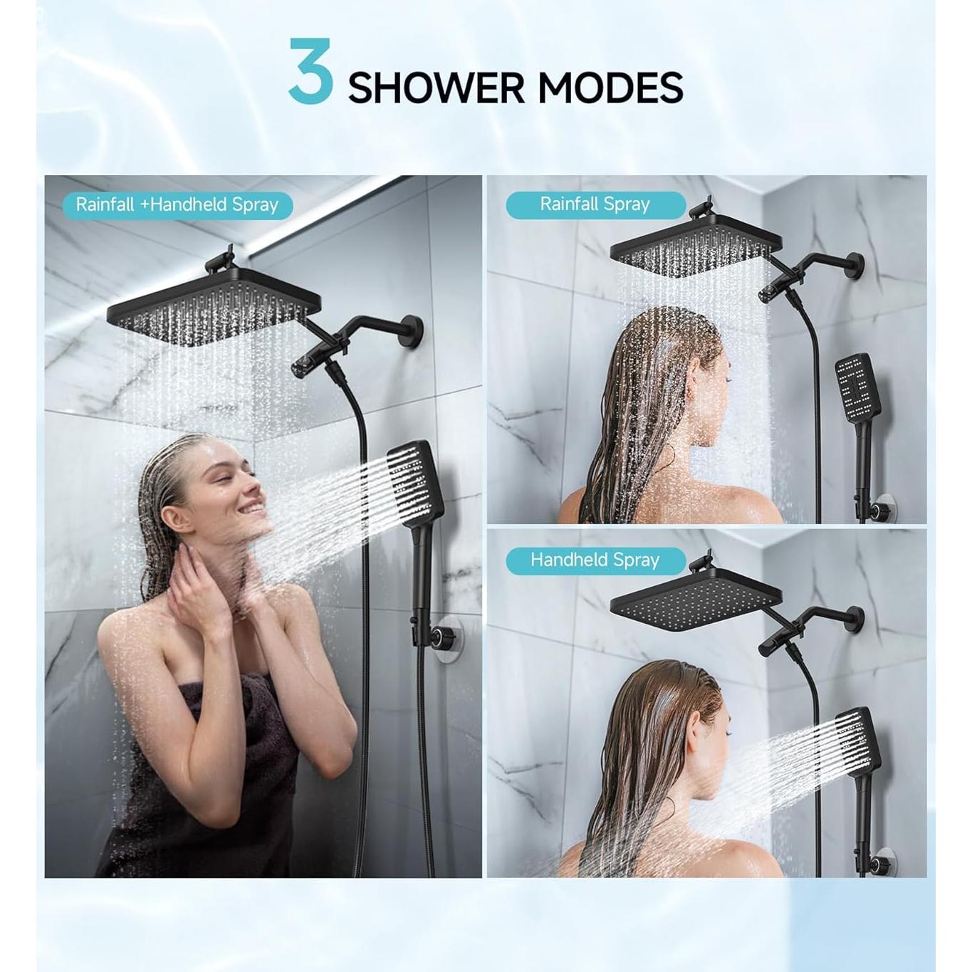 Cabezal de Ducha Alta Presión SR SUN RISE 30,48 cm Negro